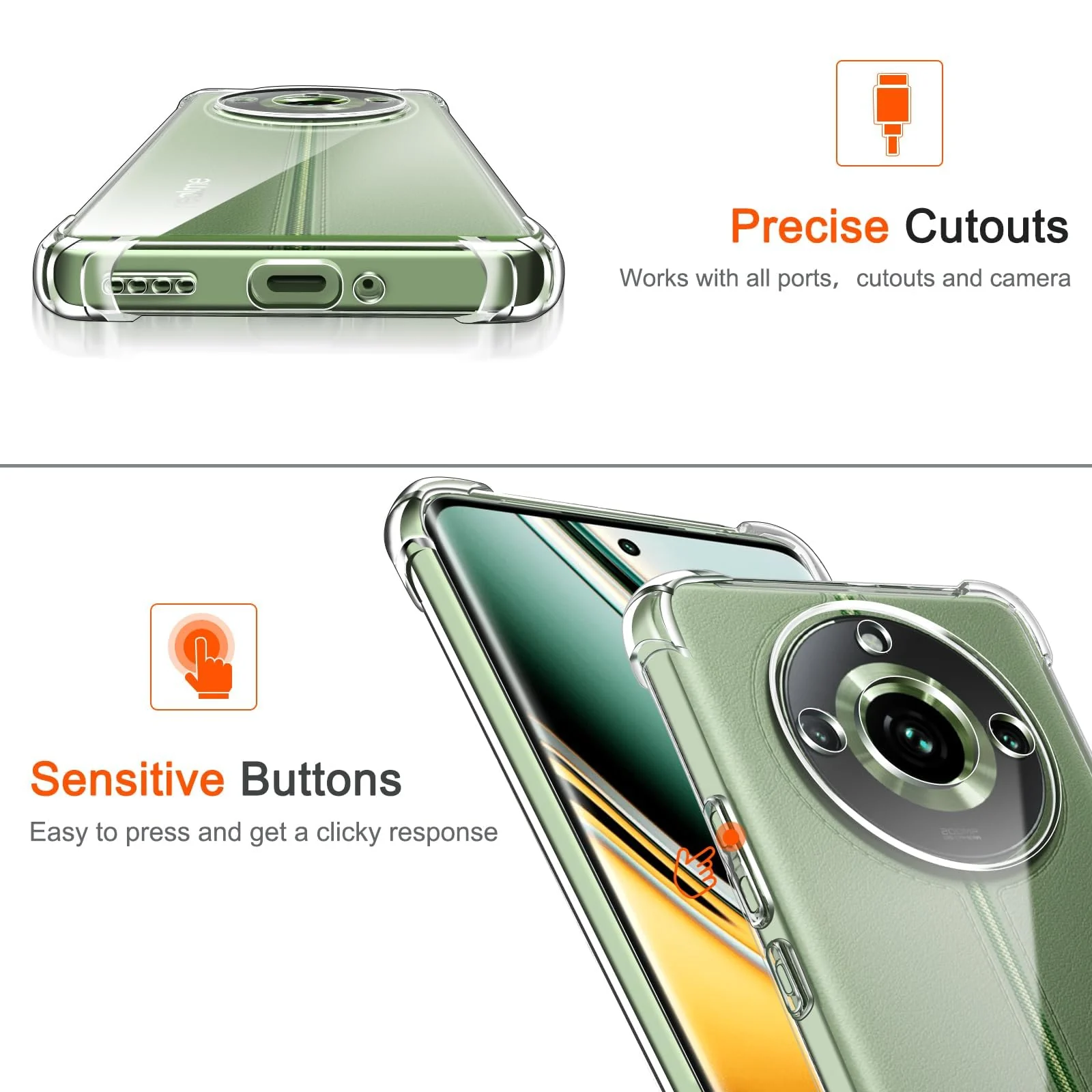 DL3 Mobilak Clear TPU Case for realme 11 Pro Plus 5G / realme 11 Pro 5G, Camera protection, Shock-absorbing protection, Non-slip grip - Clear