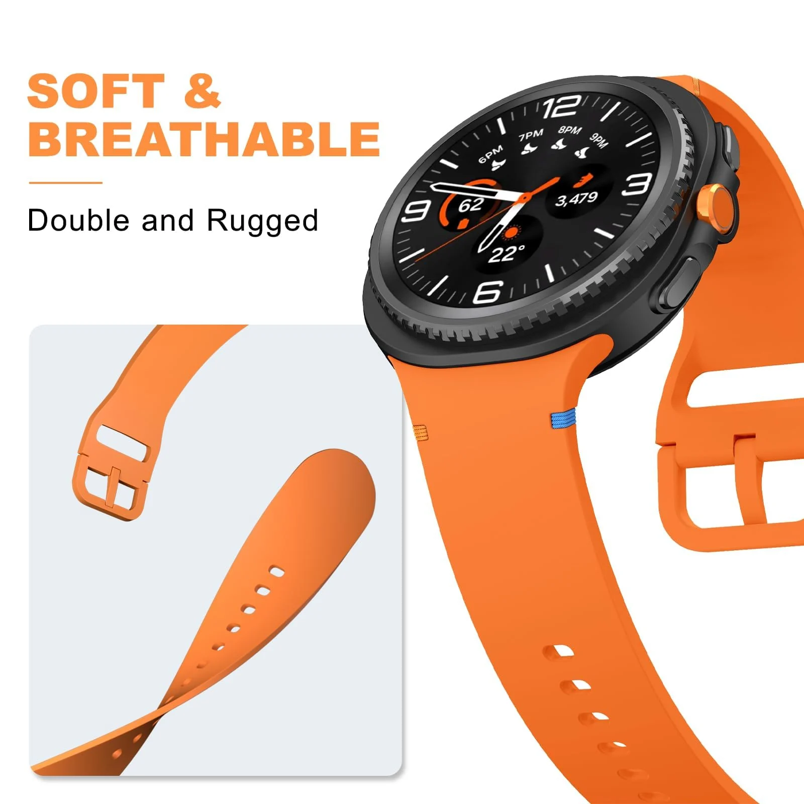 DL3 Mobilak Silicone Bands Compatible with Samsung Galaxy Watch 8 Band 40mm 44mm, Galaxy Watch 8 Classic Band 46mm, Waterproof Soft Wristband Sport Strap for Galaxy Watch 8 Bands 2025 Women Men - Orange