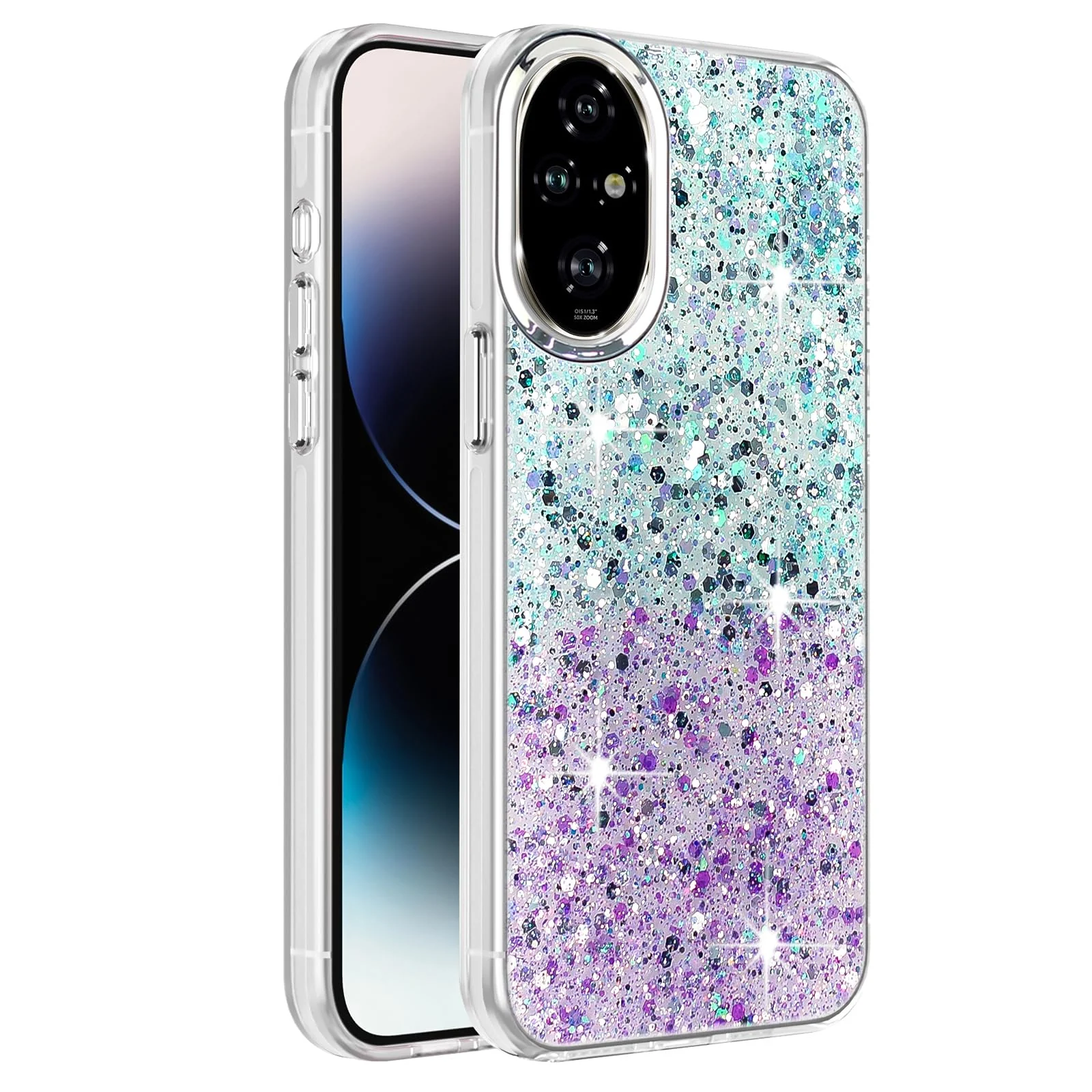 DL3 Mobilak Glitter Protective Case for Honor 200 Pro 5G, Supports wireless charging, Camera protection, Shock-absorbing protection - Green Purple