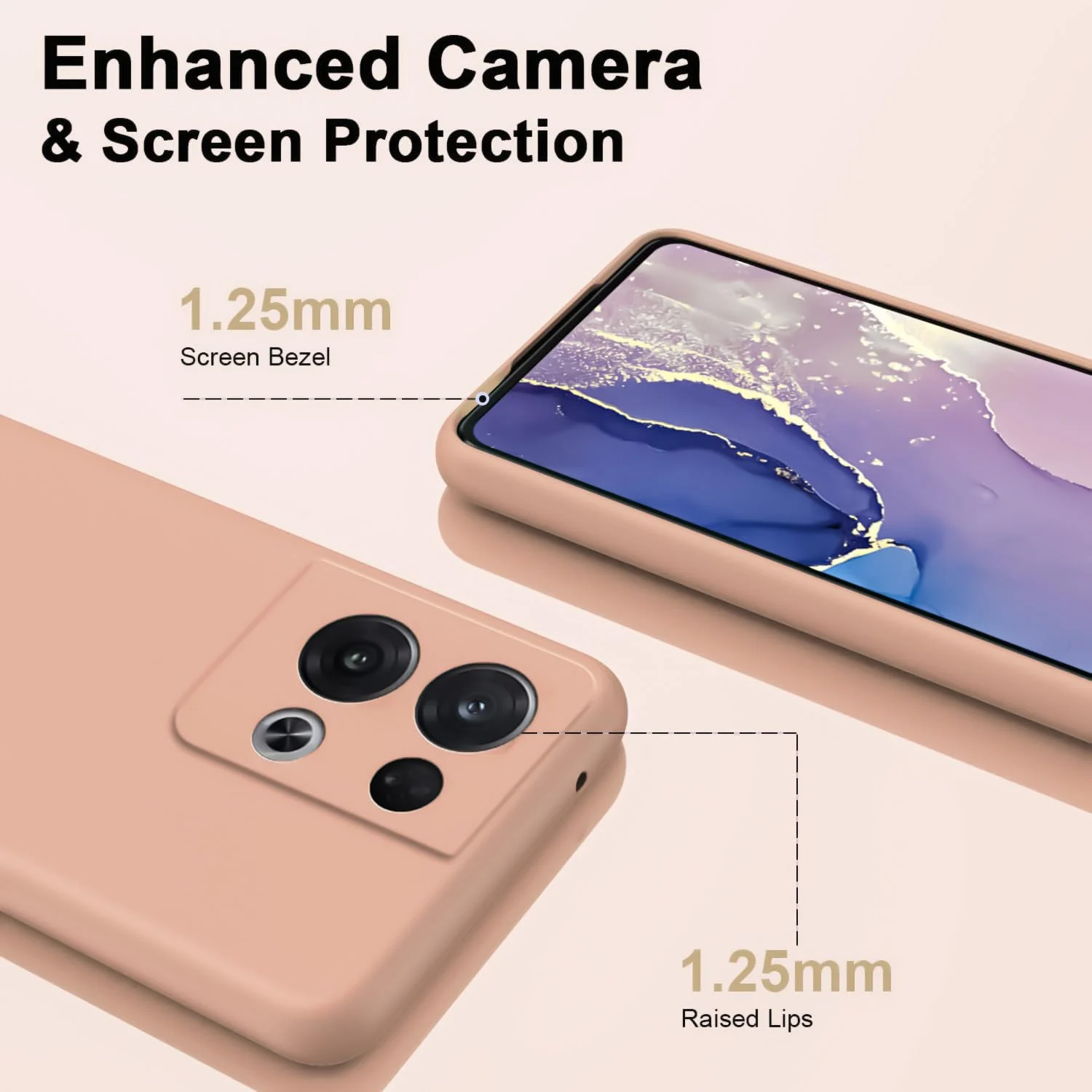 DL3 Mobilak Liquid Silicone Protective Case with Soft Microfiber Lining with Full Camera Protection for OPPO Reno 8 Pro 5G / Reno8 Pro+ Plus 5G - Light Orange