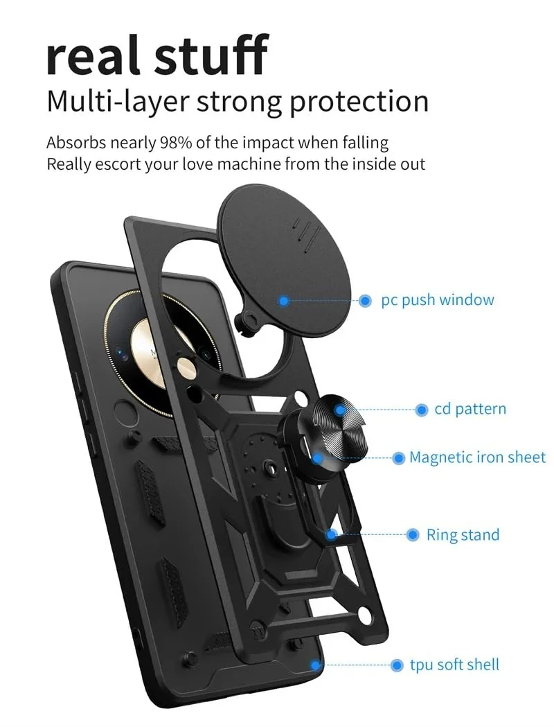 DL3 Mobilak Silicone Protective Case for Honor X9a with Slide Camera, Built-in magnetic car-mount support, Shock-absorbing protection, Built-in kickstand - Rose Gold