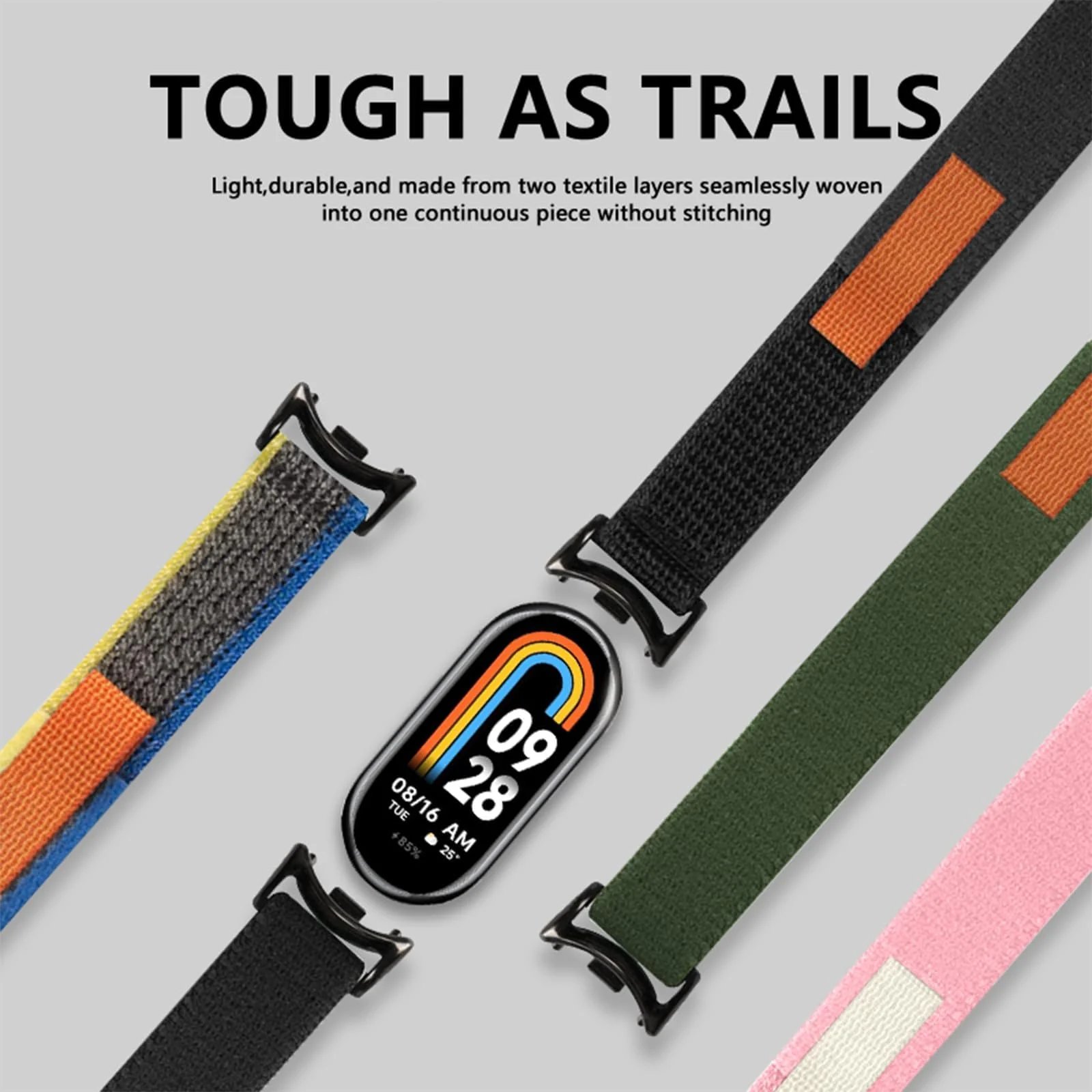 DL3 Mobilak Sport Bands Nylon For Xiaomi Mi Band 10/9/8 Men Women, Adjustable Elastic Breathable Soft Stretchy Wristband Loop Replacement Strap for Xiaomi Smart Band 8/9/10 - Pink