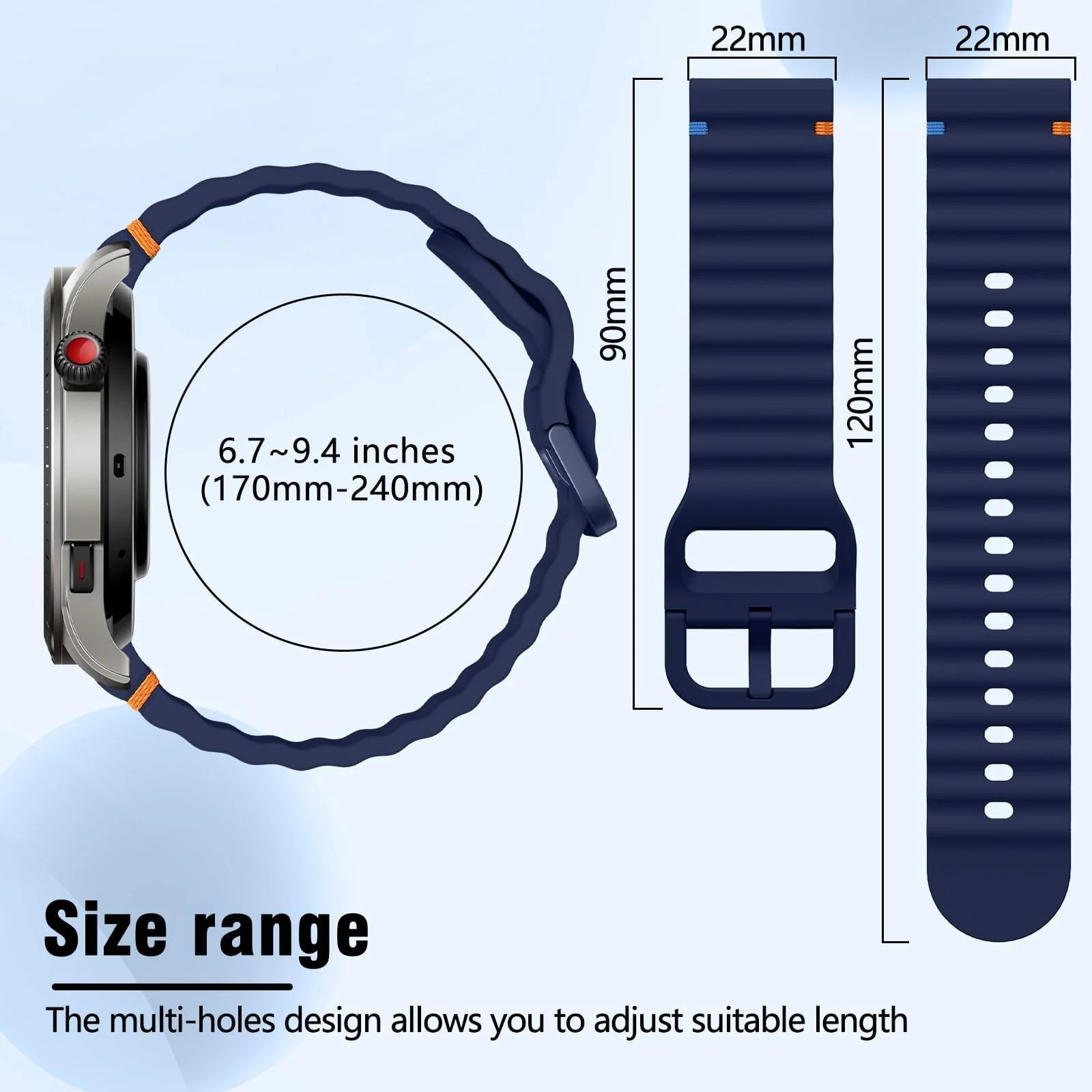 DL3 Mobilak Silicone Sport Band 22MM Strap For Xiaomi Redmi Watch 5 Actie/5 Lite/Compatible with Samsung Galaxy Watch 3 45mm/Watch 46mm/Gear S3/Huawei watch GT5 GT4 GT3 GT2 GT - Navy Blue