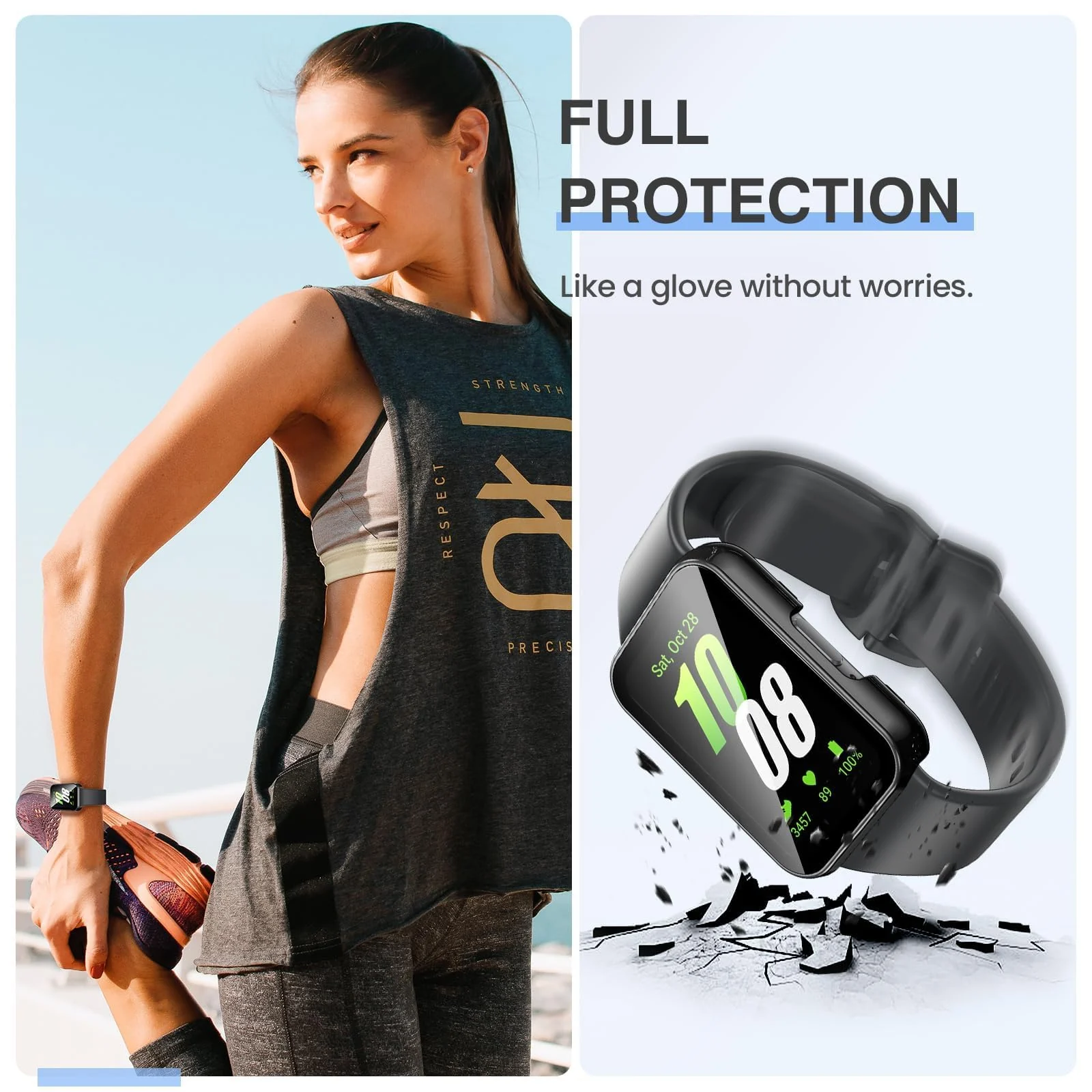 DL3 MOBILAK Full-Coverage Watch Case with Tempered Glass for Samsung Galaxy Fit 3, Black