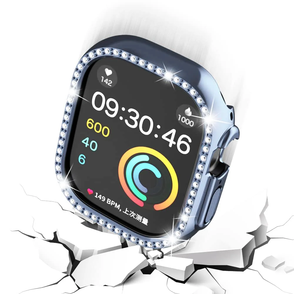 DL3 Mobilak Compatible with Apple Watch Ultra 49mm Bling Diamond Case PC Bumper Protective Cases Women Girls Crystal Shining Rhinestone Cases Smartwatch Accessories Case - Blue