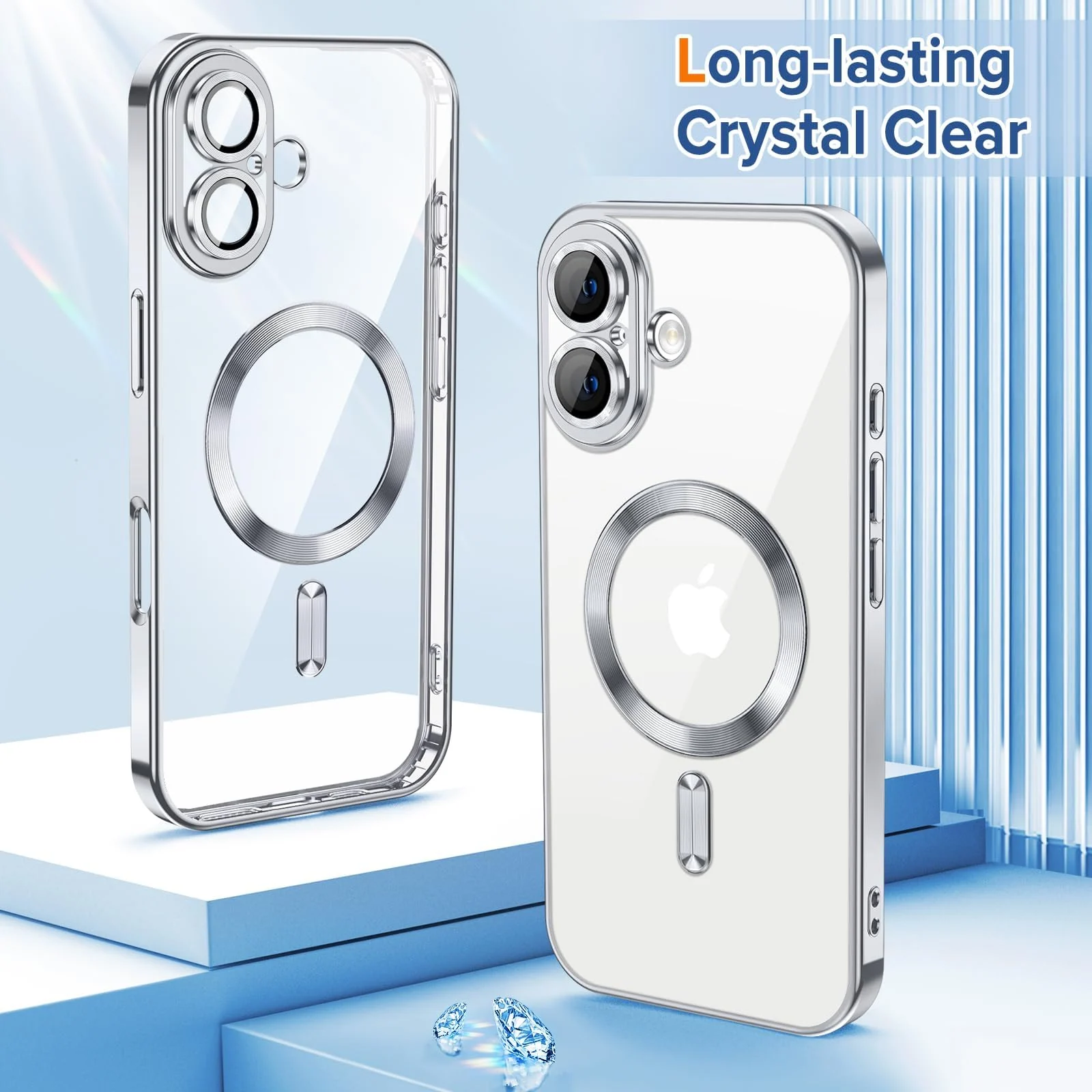DL3 Mobilak Clear MagSafe-Compatible Magnetic Case for iPhone 16 6.1 with Camera Protection and Shockproof Design - Silver