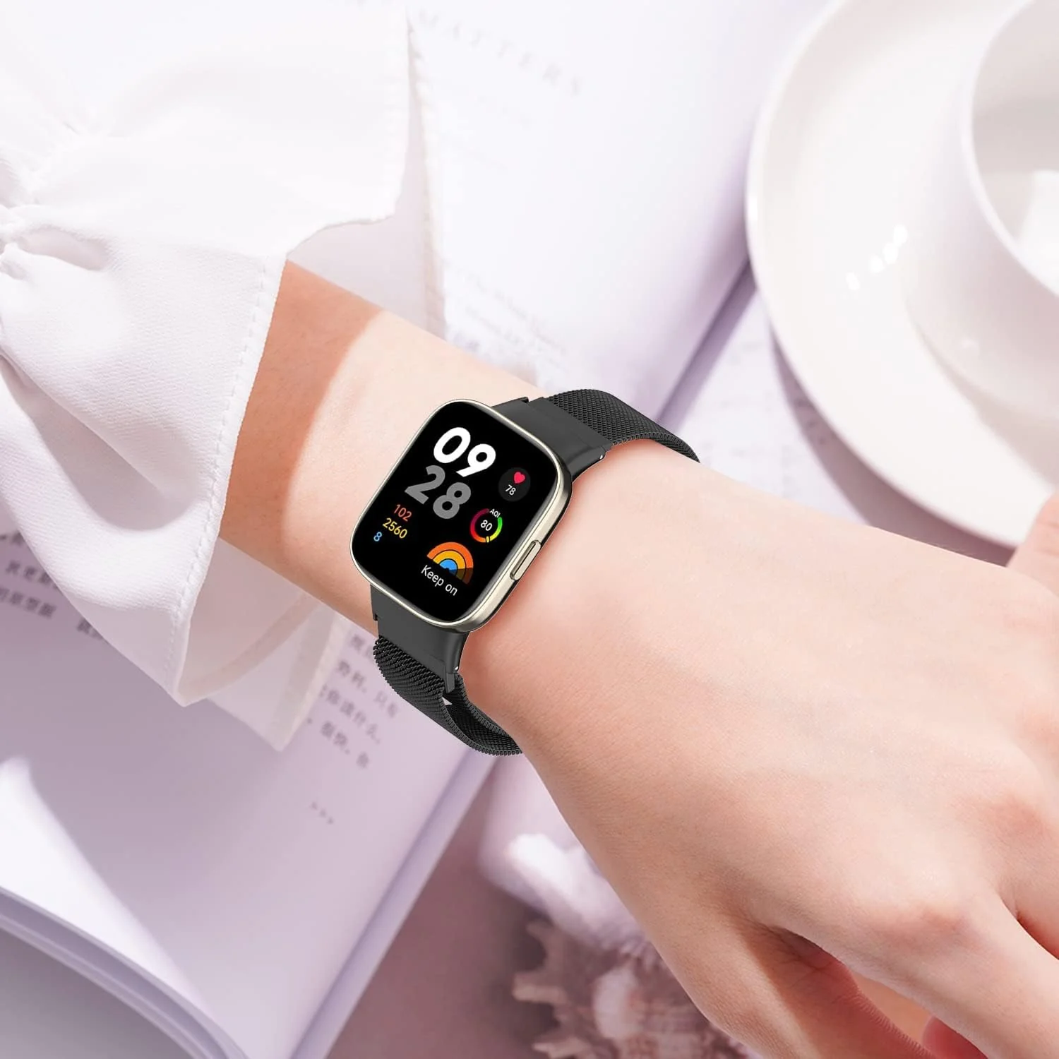 DL3 Mobilak Bracelet Compatible with Xiaomi Redmi Watch 3, Woven Stainless Steel Watch Strap, Mesh Metal Wrist Adjustable Replacement Strap Women Men for Xiaomi Redmi Watch3 - Black