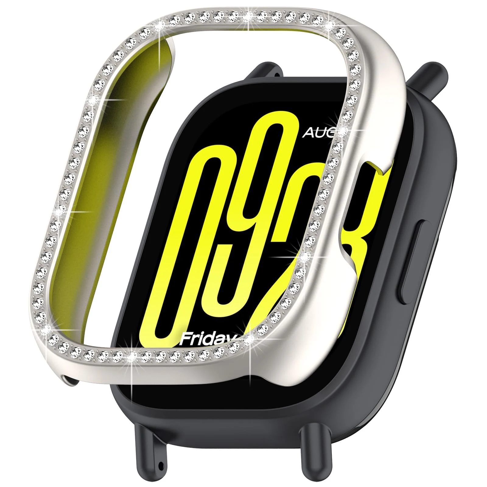 DL3 Mobilak Bling Case for Xiaomi Redmi Watch 5 Active, Slim Hard PC Frame Cover with Crystal Diamond Bumper Design (Without Screen Protector), Protective Case for Women and Girls - Starlight