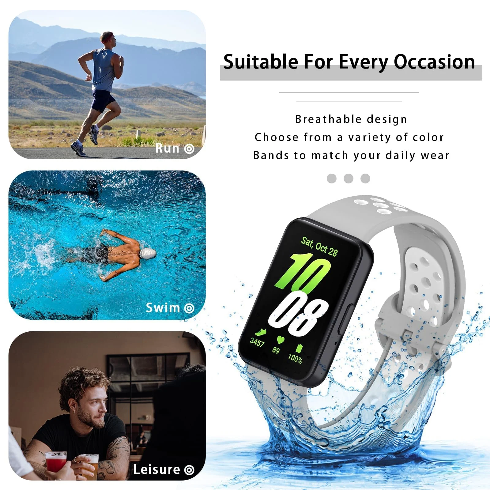 DL3 Mobilak Strap for Samsung Galaxy Fit 3 SM-R390, Women Men Armband, Two Colours Silicone Adjustable Replacement Soft Strap for Samsung Galaxy Fit 3 SM-R390 Fitness Tracker - Gray White