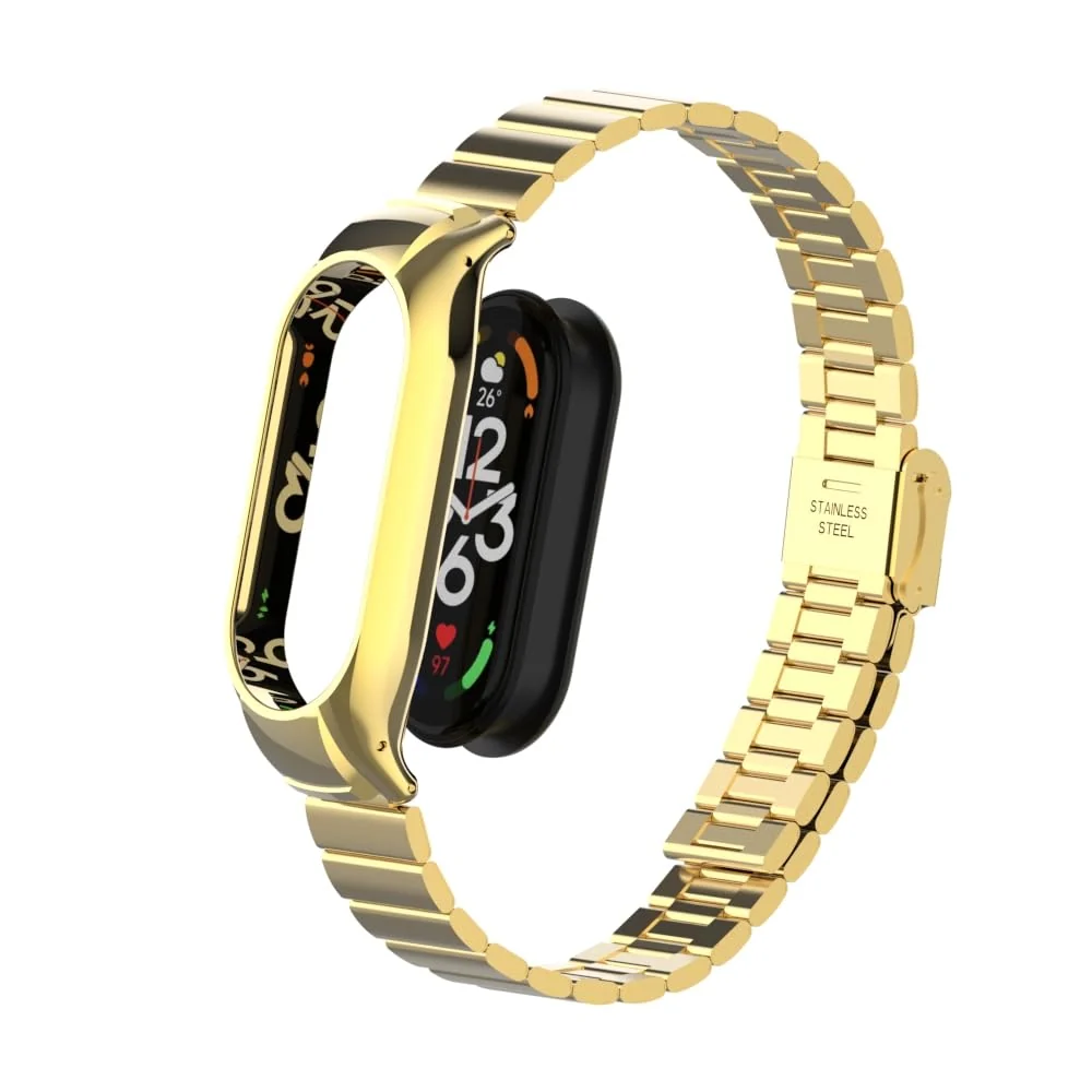DL3 Mobilak Mi Band 6 Mi Band 5 Strap for Xiaomi Mi Band 5 6, Stainless Steel Watch Band Metal Replacement Bracelet Wristband for M5 M6 - Gold