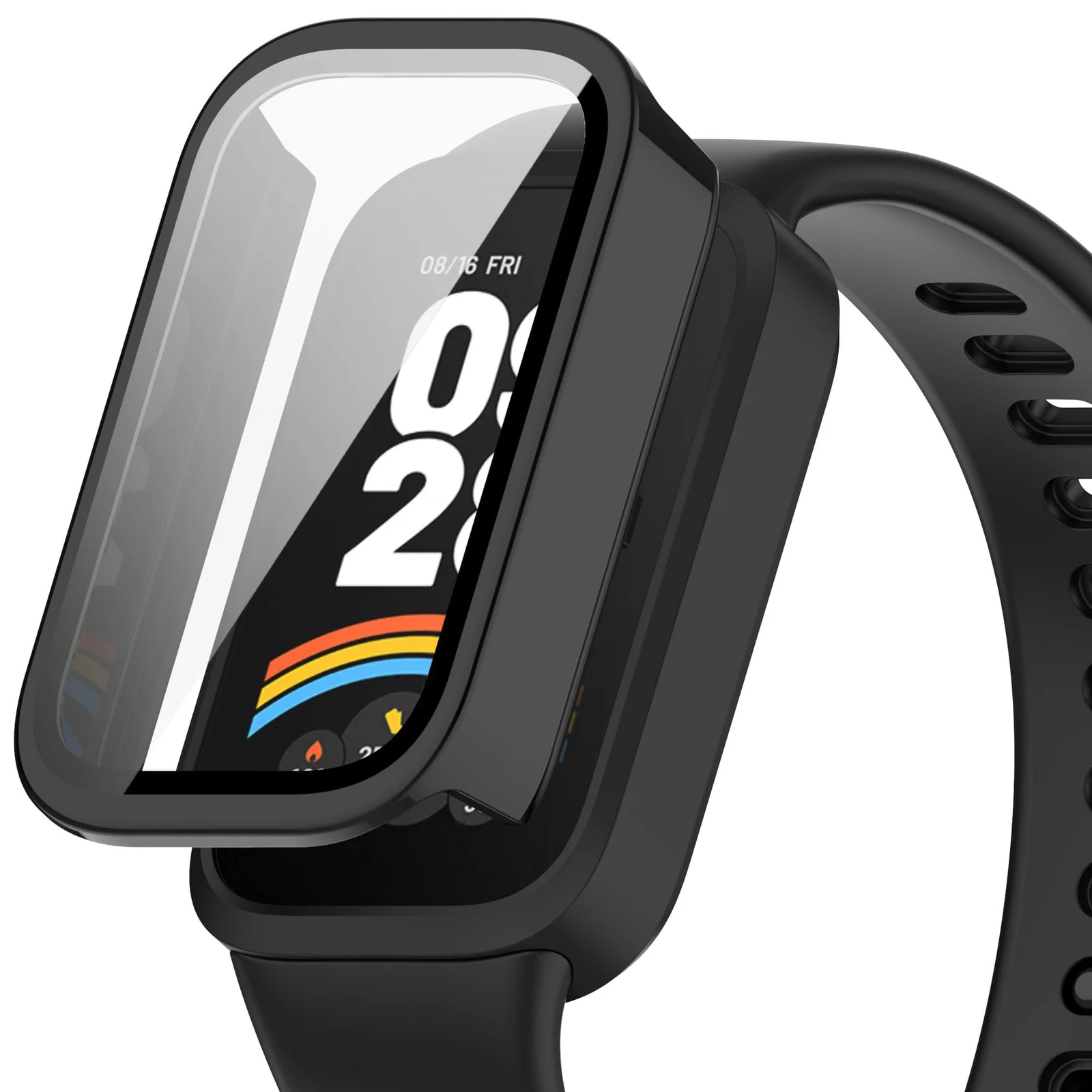 Dl3 Mobilak Case Compatible with Xiaomi Smart Band 9 Active, Full Coverage Slim Hard Case Protective Bumper Built-in Tempered Glass Screen Protector Shell for Xiaomi Smart Band 9 Active - Black