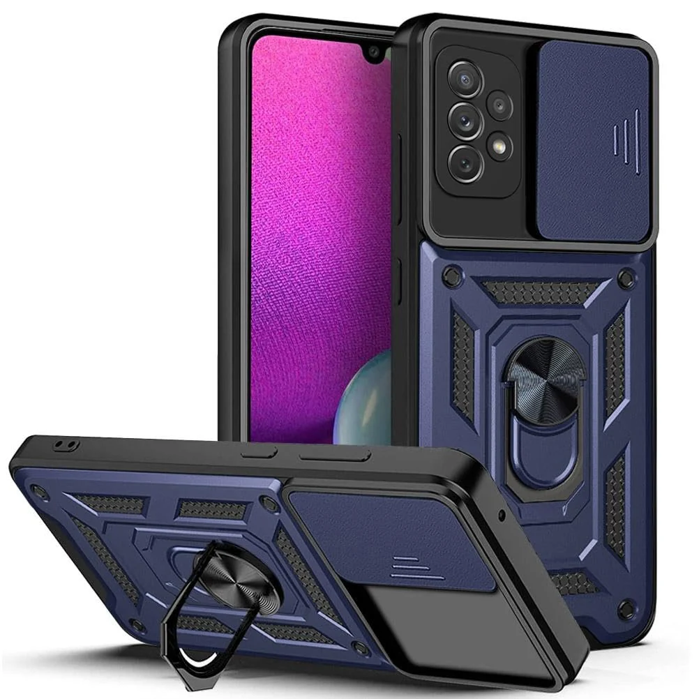 Dl3 Mobilak Case for Samsung Galaxy A23 5G/4G with Slide Camera Cover, Military Grade Shockproof Protective Cover with Rotatable Metal Ring Kickstand [Support Magnetic Car Mount] (Rose Gold)