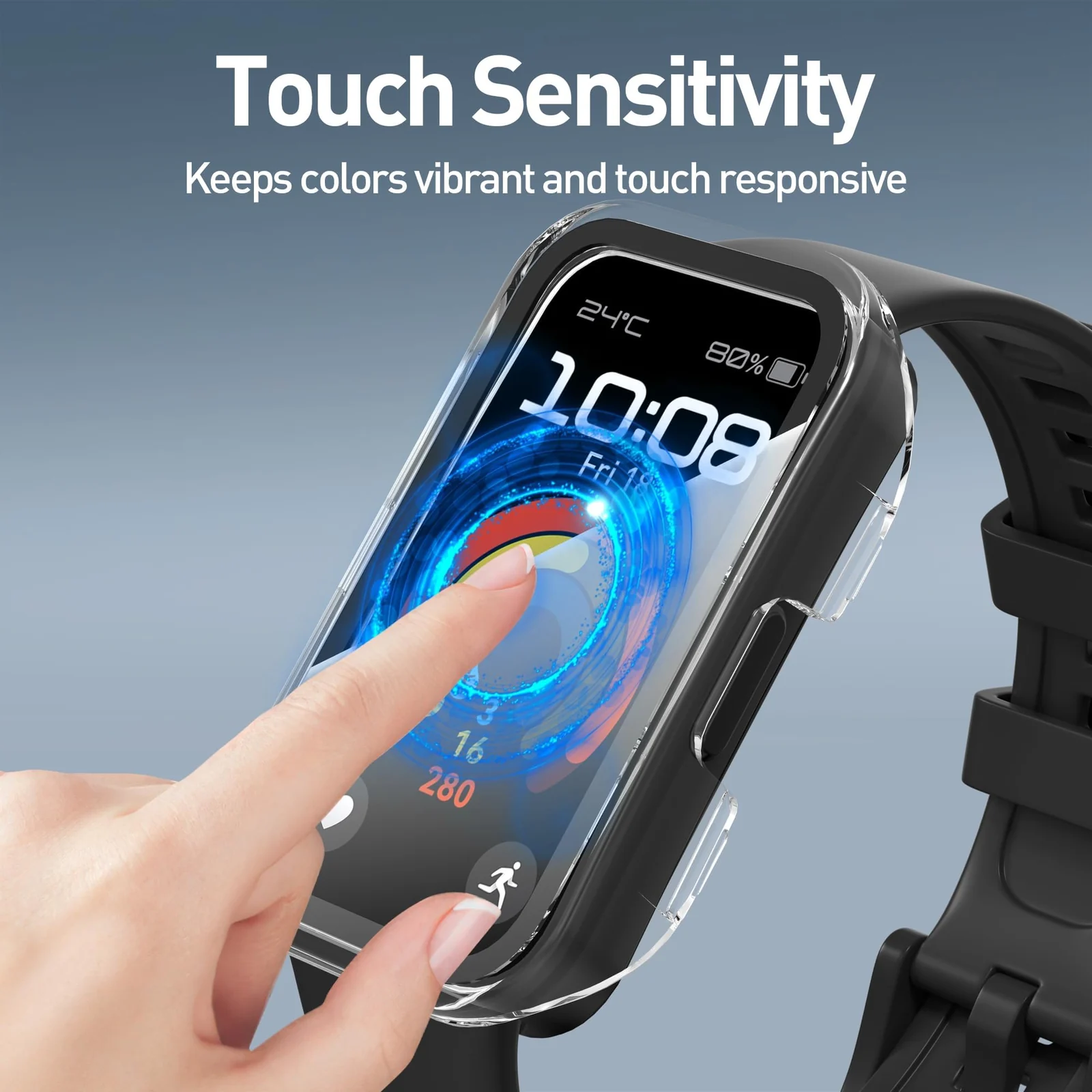 DL3 Mobilak Case with Screen Protector for Huawei Band 10, Bumper Full Coverage Hard PC Overall Protective Cover, Built-in Tempered Glass Film High Sensitivity For Huawei Band 10 - Clear