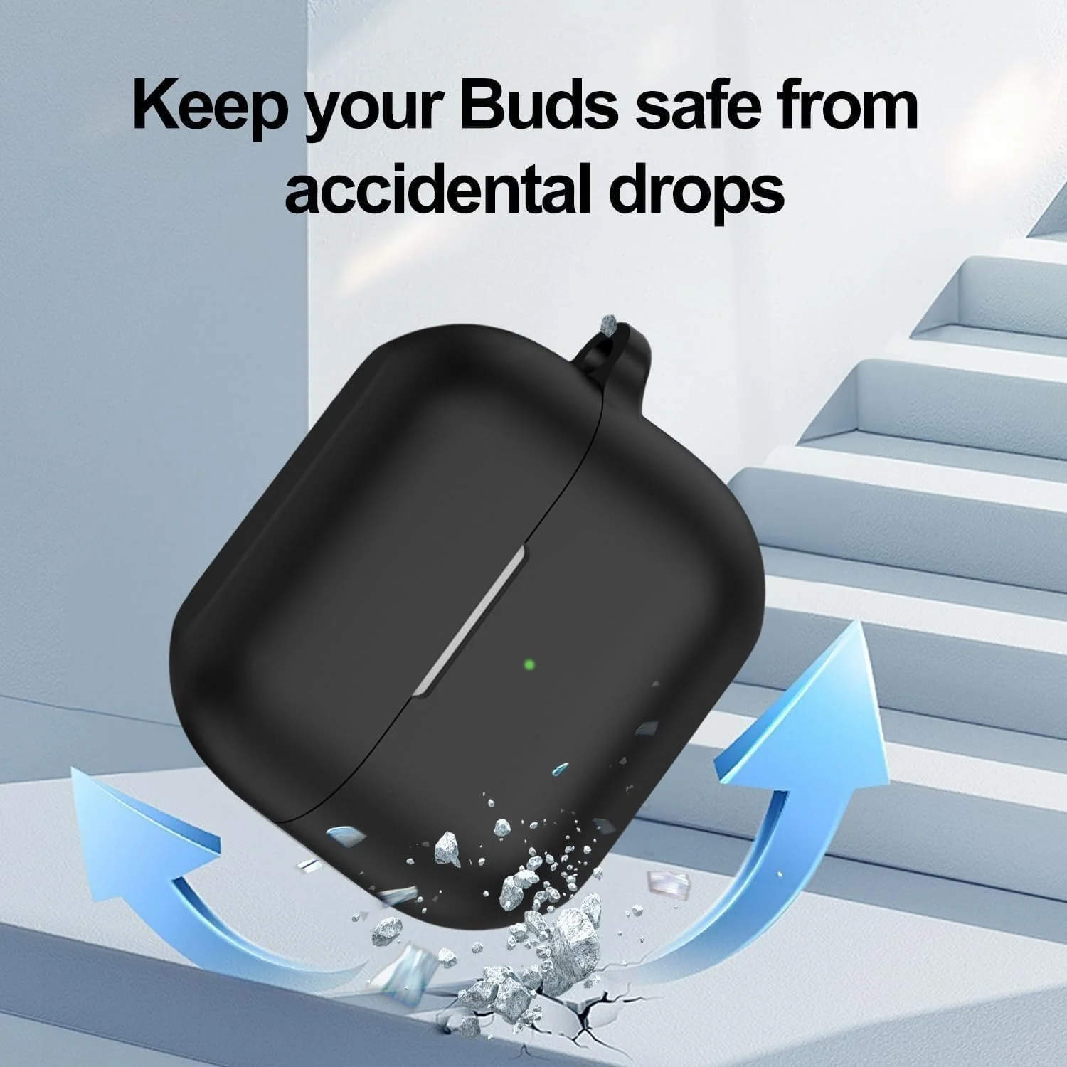 DL3 Mobilak Compatible with Samsung Galaxy Buds3 FE/Galaxy Buds 3 FECase Cover, Soft Silicone Shockproof Protective Case Wireless Earbuds with Carabiner, Front LED Visible - Black