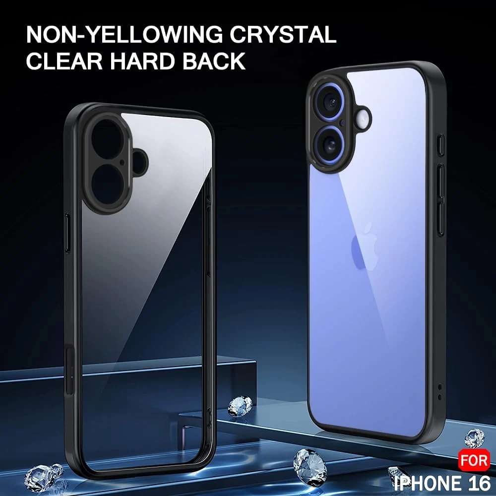 DL3 Mobilak Clear PC and TPU Protective Case for iPhone 16 6.1-Inch with Camera Protection and Military-Grade Protection - Gray