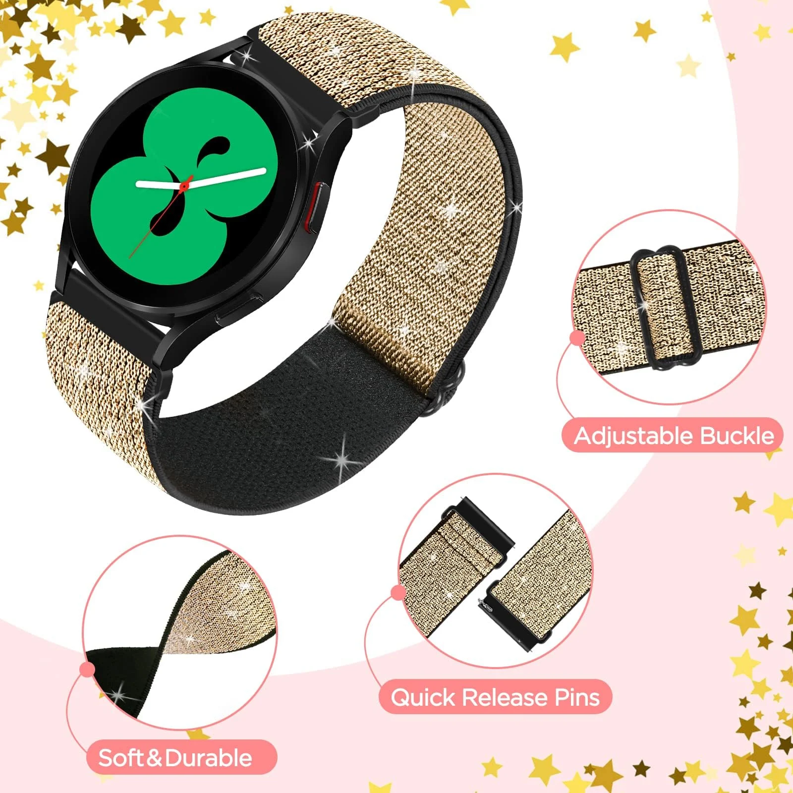 DL3 Mobilak Strap Nylon Loop 22MM Band For Xiaomi Redmi Watch 5 Active/5 Lite/Samsung Galaxy Watch 3 45mm/Watch 46mm/Gear S3/For Huawei watch GT5 GT4 GT3 GT2 GT 46MM/GT2E/GT2 Pro/GT 3 Pro/GT5 Pro - Shiny Gold