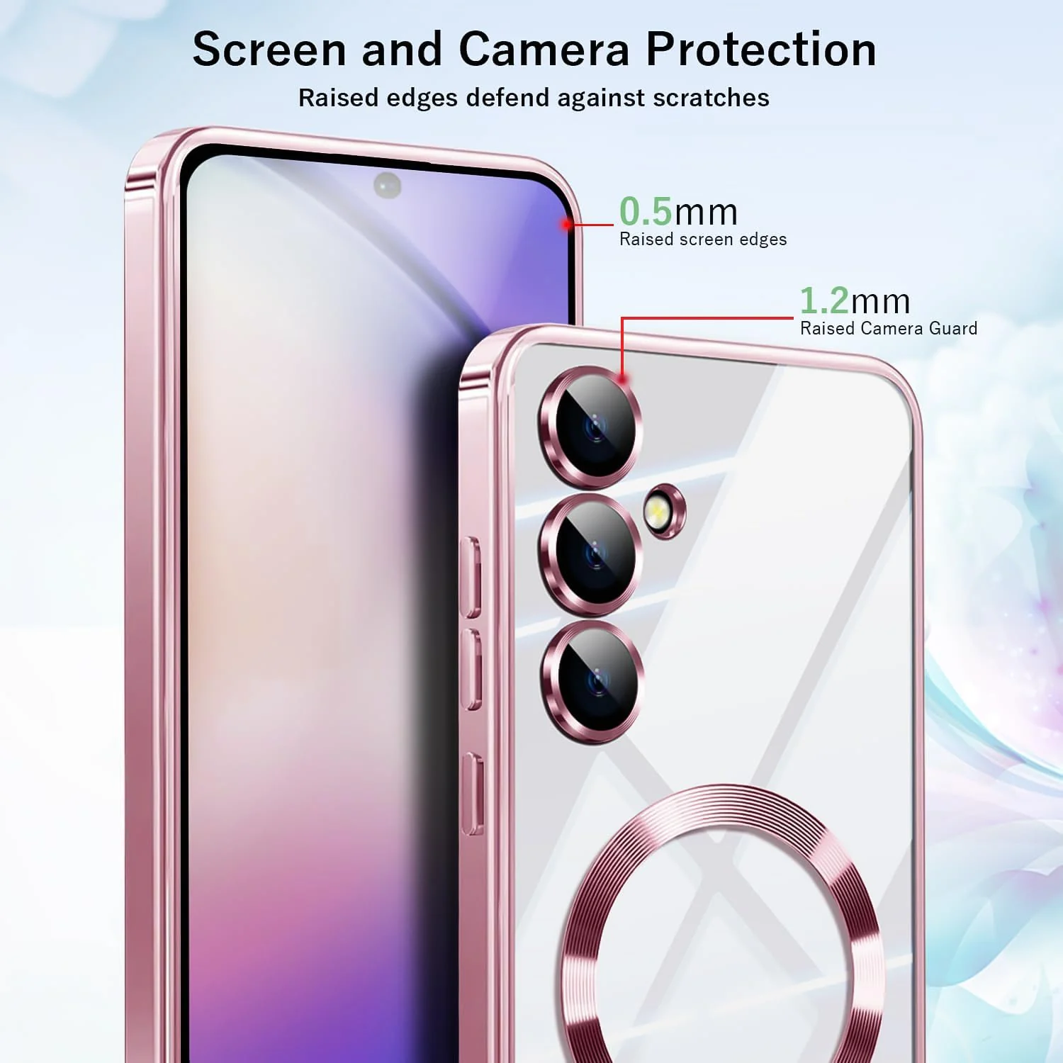 DL3 Mobilak For Samsung Galaxy A24 Magnetic Case, Compatible with MagSafe, Built-in Camera Lens Protector, Luxury Plating Soft TPU Clear Shockproof Slim Thin Cover - Pink