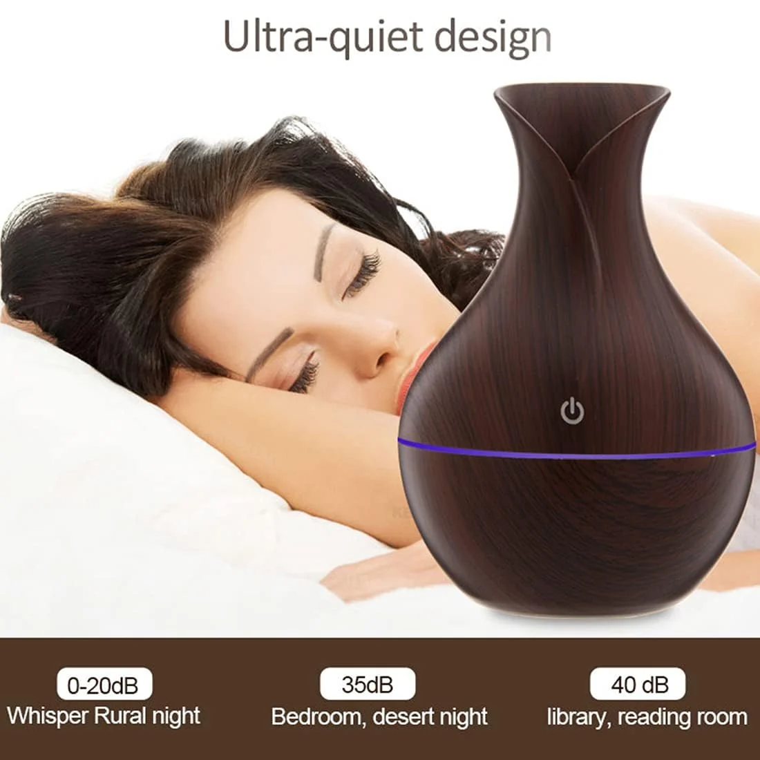 Mobigon Wood Cool Mist Ultrasonic Humidifier for Room Moisture, Aroma Diffuser for Home, 200ml Essential Oil Diffuser with 7 Colorful Night Light, Auto Shut-Off, Home, Office, car - E.Dark Brown