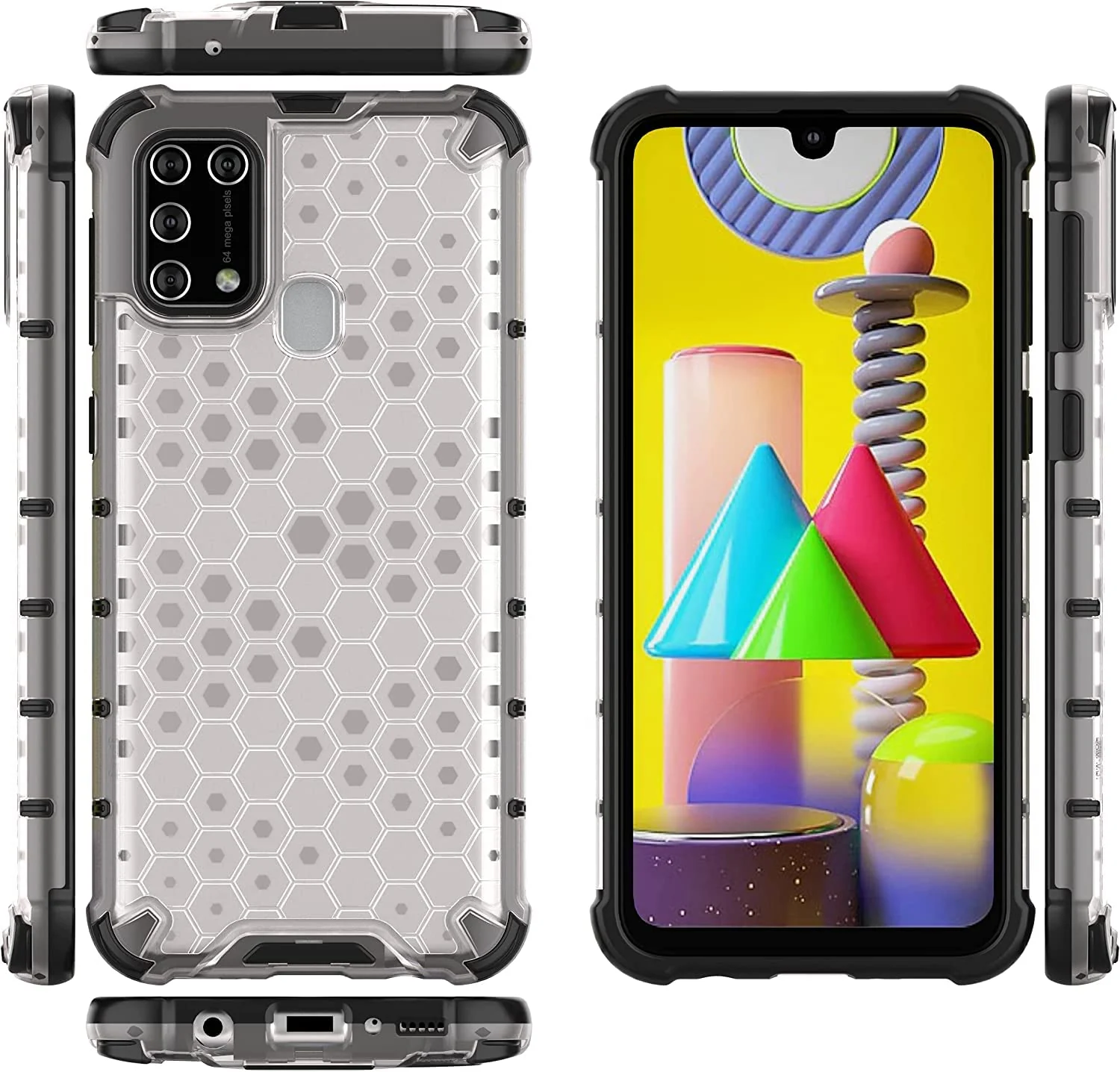 DL3 Mobilak Protective Case for Samsung Galaxy M31, [Honeycomb Design] Drop Protection, Ultra Thin TPU + PC Silicone, Shockproof Cover - Clear