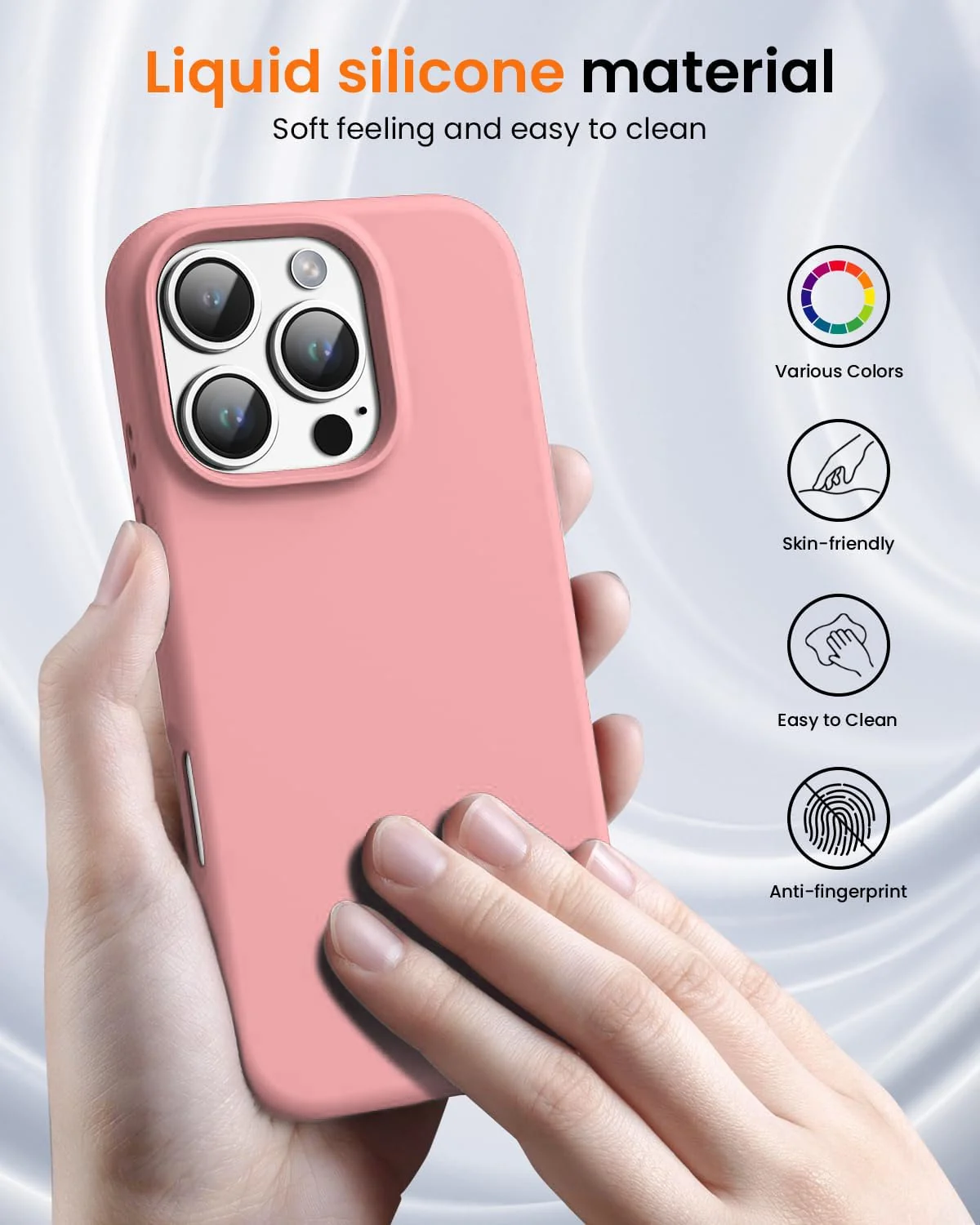 DL3 Mobilak Liquid Silicone Case for iPhone 16 Pro 6.3-inch, Supports wireless charging, Shock-absorbing protection, Scratch-resistant surface - Pastel Pink