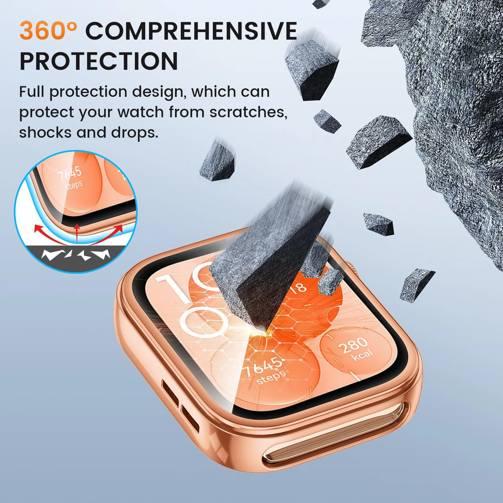 DL3 Mobilak Case Compatible with Huawei Watch Fit 3 Case All-Around with Built-in Screen Protector Watch Soft TPU Shockproof Cover Slim Guard Thin Bumper Shell Protector - Rose Gold