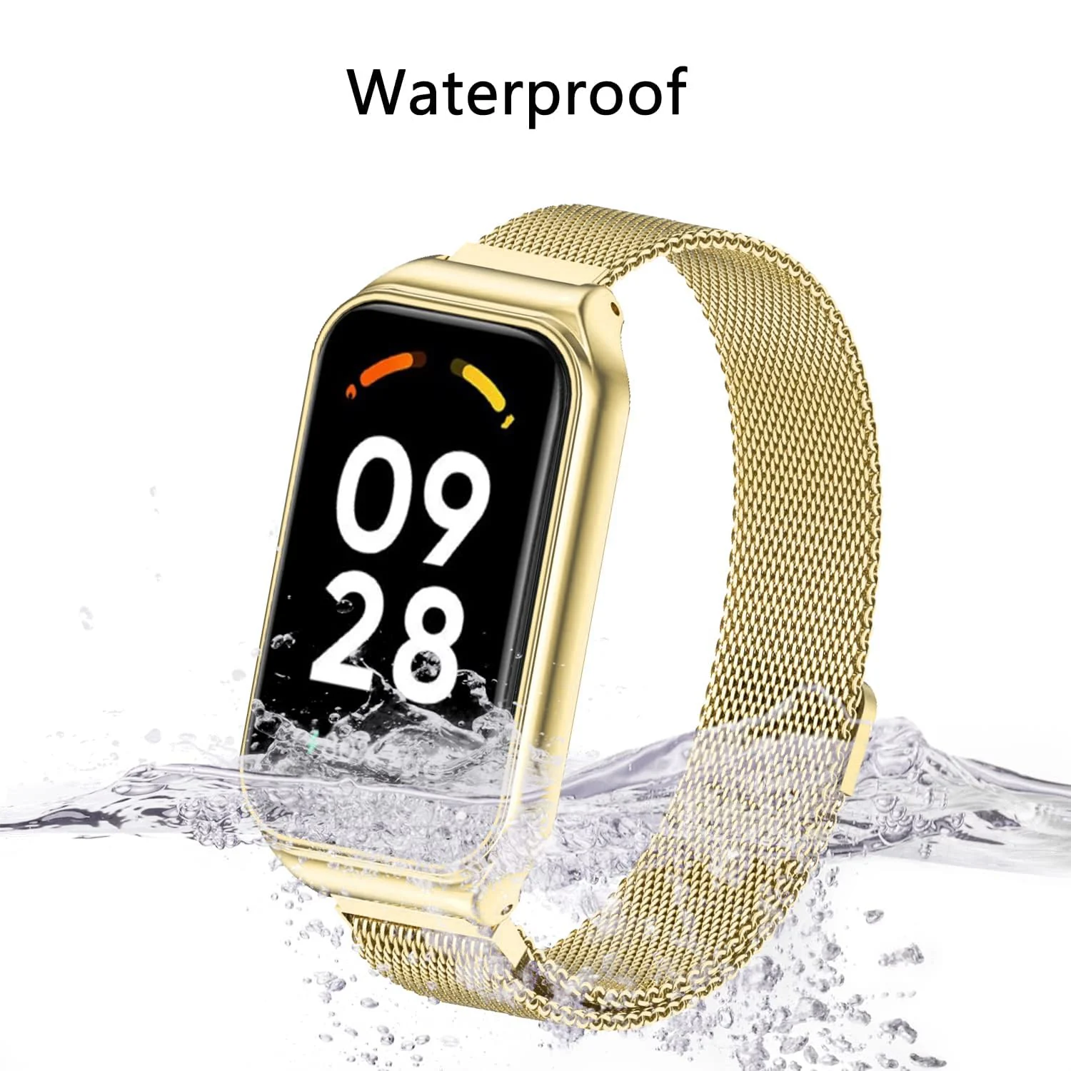 DL3 Mobilak Bracelet Compatible with Xiaomi Redmi Band 2/Smart Band 8 Active, Stainless Metal Magnetic Replacement Strap - Gold