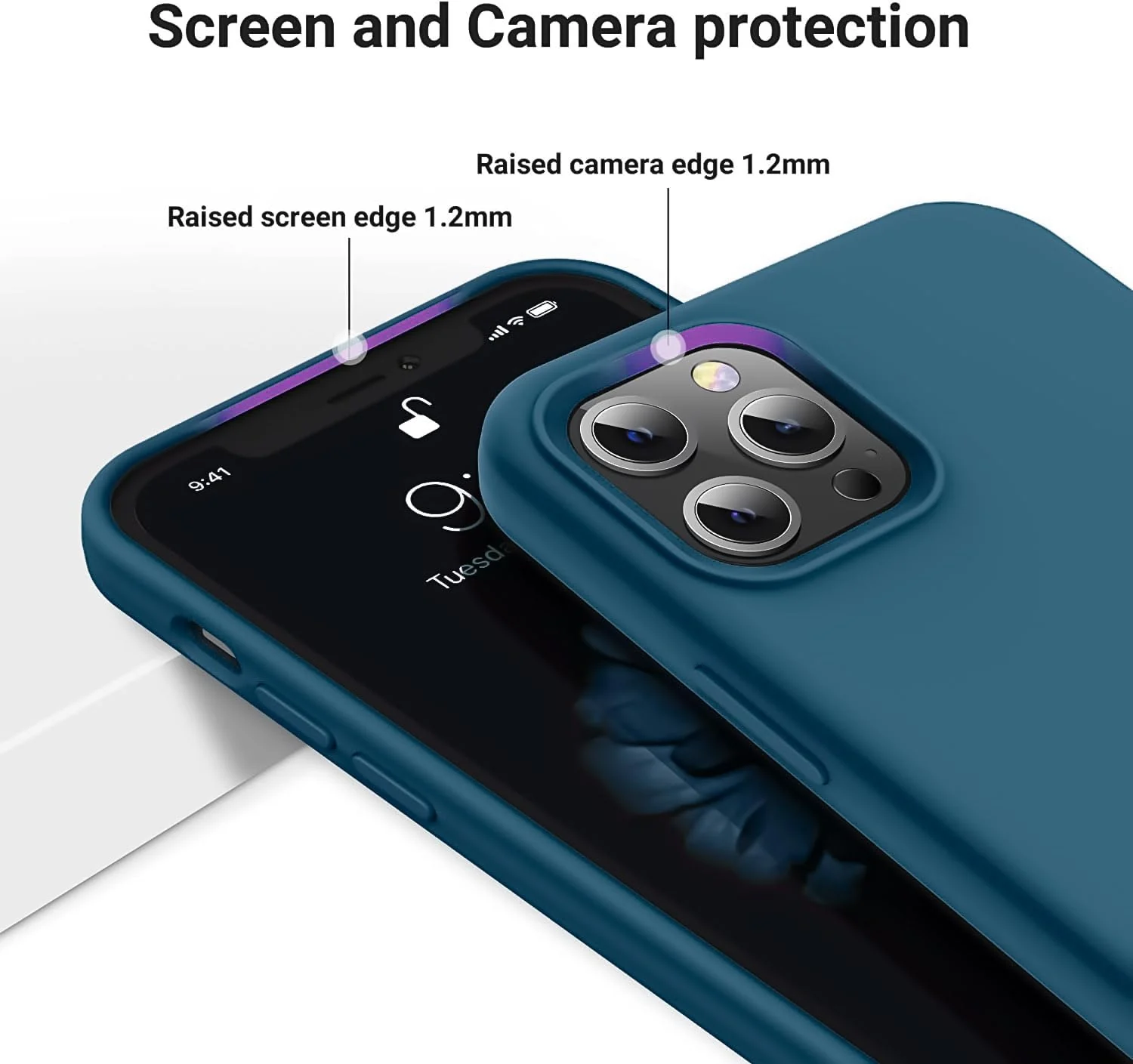DL3 Mobilak Liquid Silicone Protective Case for iPhone 12 / 12 Pro (6.1 Inch) with Camera Protection and Microfiber Lining - Storm Blue