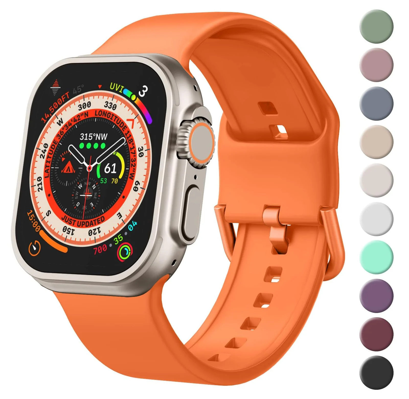 DL3 Mobilak Sport Band For Apple Watch Ultra 49mm 46mm 45mm 44mm 42mm, Soft Silicone Wristband Replacement Strap with Classic Clasp for iWatch Series 11 10 9 8 7 6 5 4 SE SE2 Ultra 3 2 1 for Women Men - A. Orange