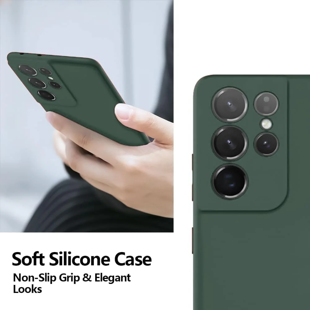 DL3 Mobilak Soft Silicone Protective Case for Samsung Galaxy S21 Ultra 5G with Microfiber Lining and Shockproof Design - Green