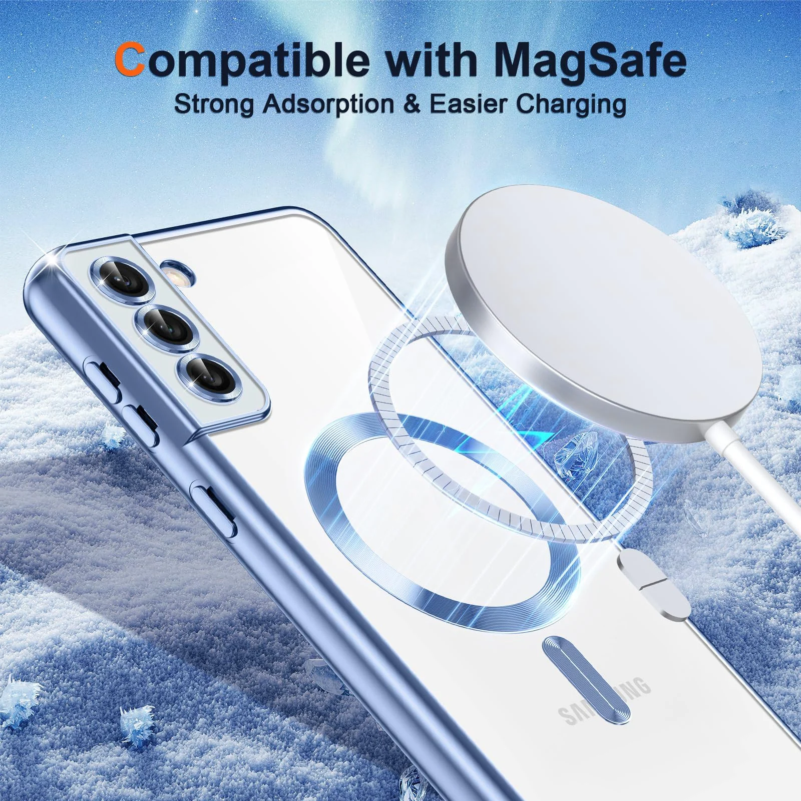 DL3 Mobilak Clear MagSafe-Compatible TPU Case and Camera Lens Protector for Samsung Galaxy S22 Plus - Sierra Blue