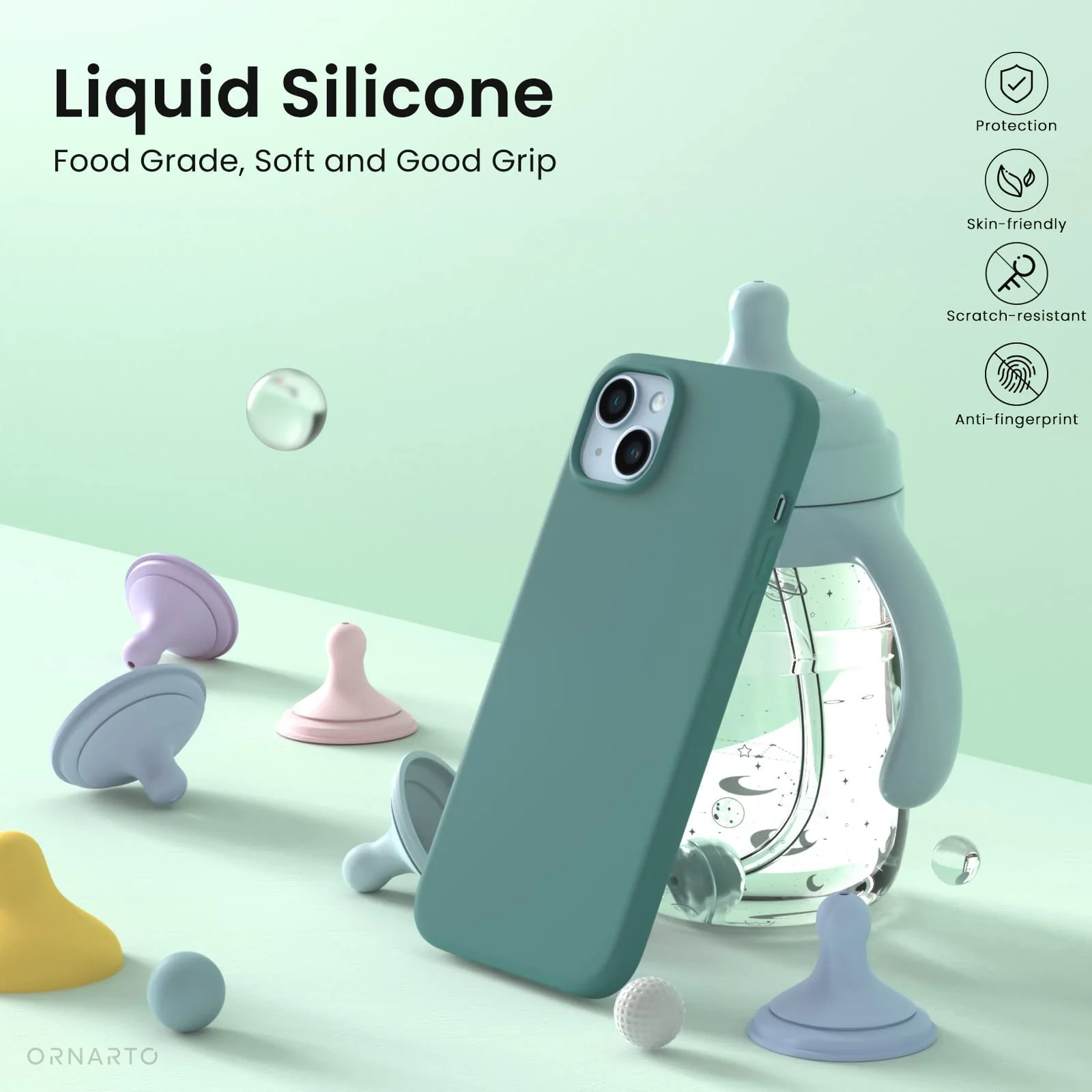 DL3 Mobilak Liquid Silicone Protective Case with Soft Microfiber Lining for iPhone 14 (6.1 Inch) - Pine Green