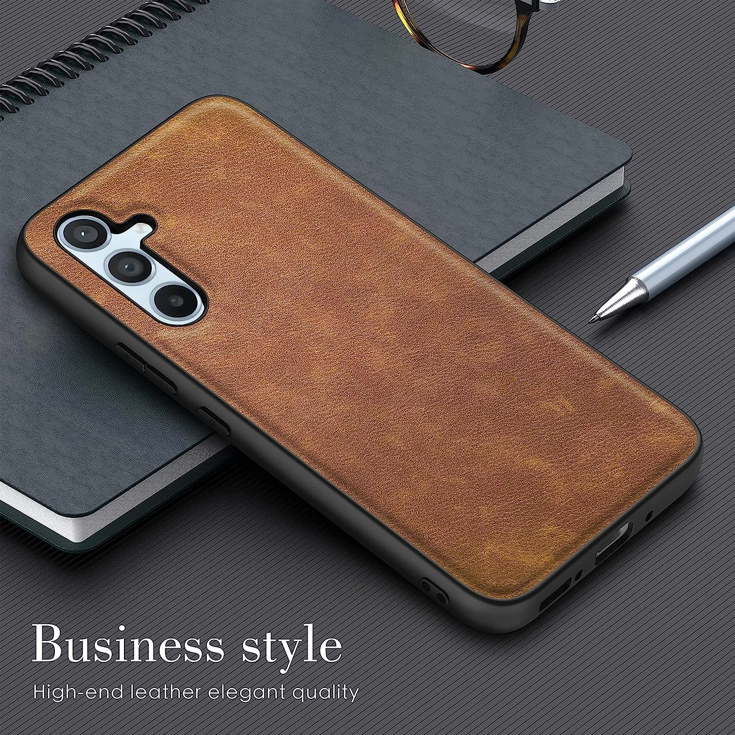 DL3 Mobilak Faux Leather Protective Case for Samsung Galaxy A14 5G / 4G with Camera Protection and Shockproof Design - Brown