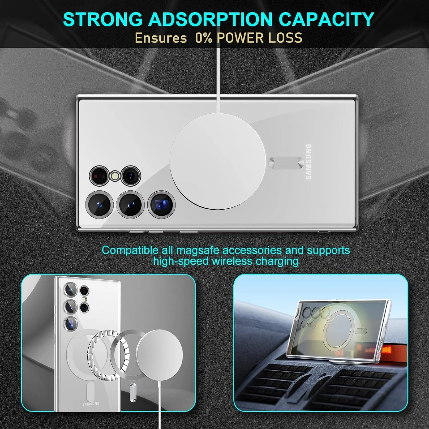 DL3 Mobilak Plated-Edge Protective Case for Samsung Galaxy S22 Ultra, Compatible with MagSafe accessories, Supports wireless charging, Camera protection - Silver