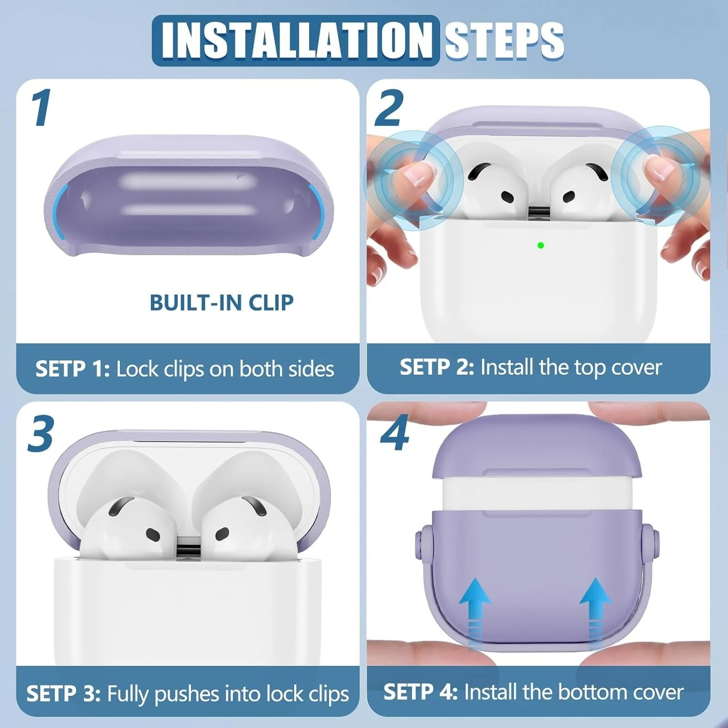 DL3 Mobilak Case for AirPods Pro 3 (2025) Protective [With Closure Lid] [Front LED Visible] [With Wrist Strap] Skin Case Compatible with (2025) AirPods Pro 3 - Light Purple