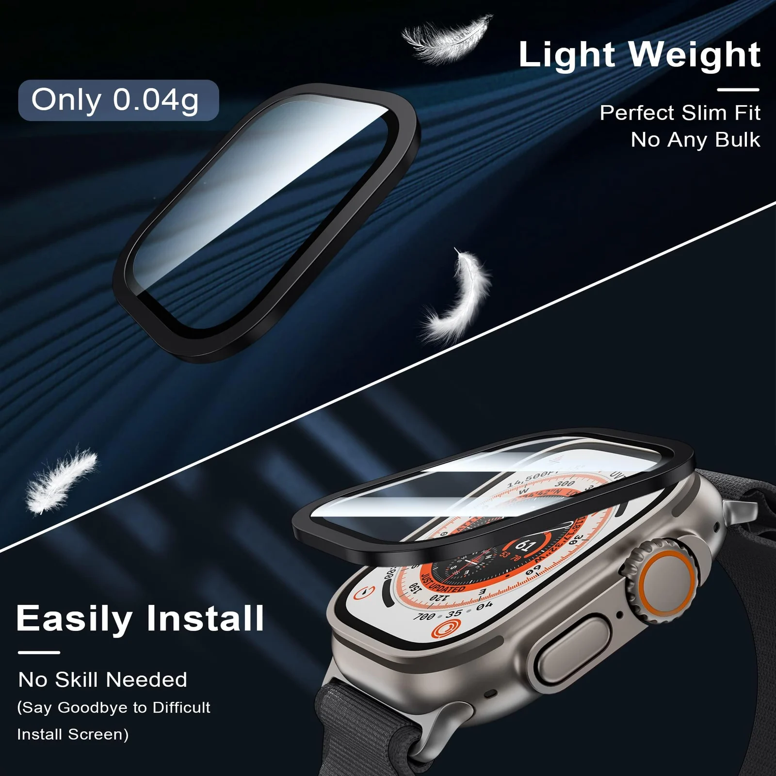 DL3 Mobilak Compatible for Apple Watch Ultra 2/Ultra 49mm Screen Protector 49mm, Titanium Alloy Frame Built-in 9H Tempered Glass Film, Lightweight Metal Case for iWatch 49mm - Black