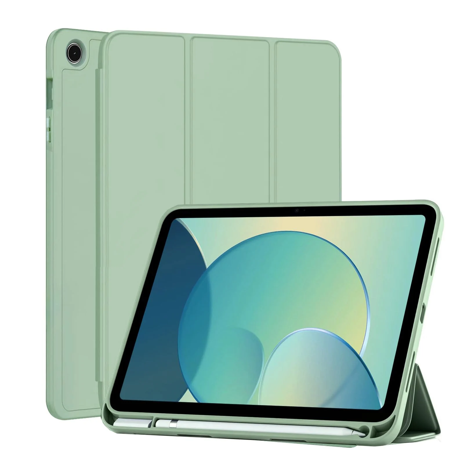 DL3 Mobilak Samsung Galaxy Tab A9 Cover Case 8.7 inch Tablet Cover [SM-X110/X115/X117] Case with Pen Holder, Soft TPU Back Trifold Stand Protective Smart Cover Flip, Auto Wake&Sleep - Mint Green