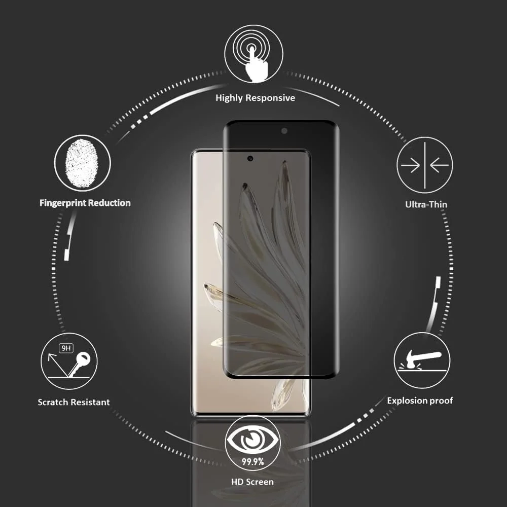 DL3 Mobilak Screen Protector for Honor 70 Glass Fingerprint Reader Support 3D Curved Anti-Spy Tempered Glass Screen Protector - Privacy