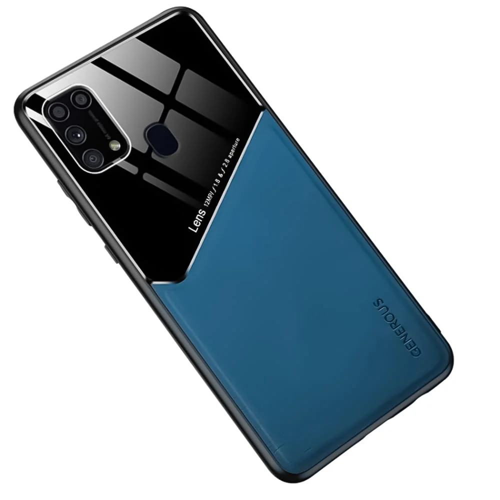 DL3 Mobilak Faux Leather and Plexiglass Protective Case with TPU Frame and Magnetic Car-Mount Support for Samsung Galaxy M31 / M21s - Blue