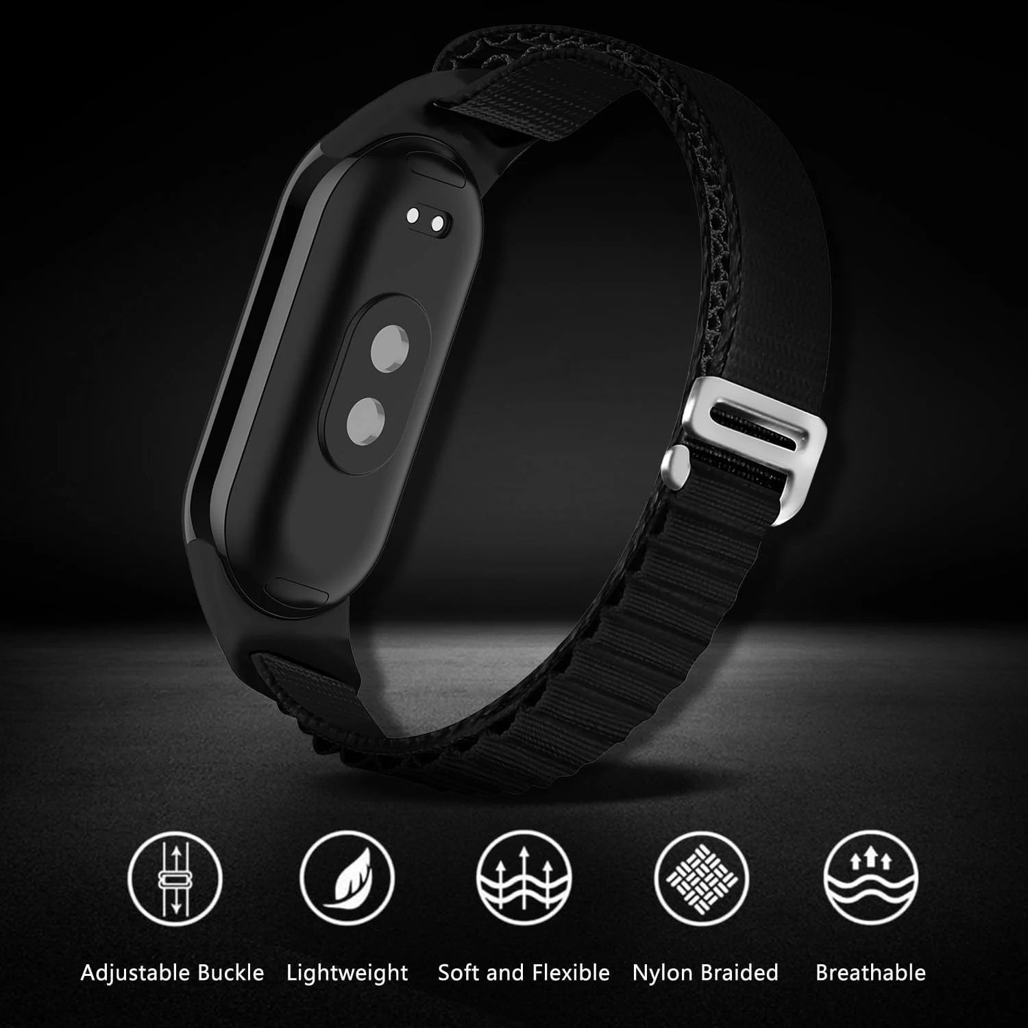 DL3 Mobilak Nylon Strap for Xiaomi Mi Band 9/Mi Band 8/Smart Band 8/Smart Band 9, Nylon Titanium G Hook Band, Upgraded Nylon Watch Band, Adjustable Replacement Strap for Xiaomi Band 8 | 9 - Black