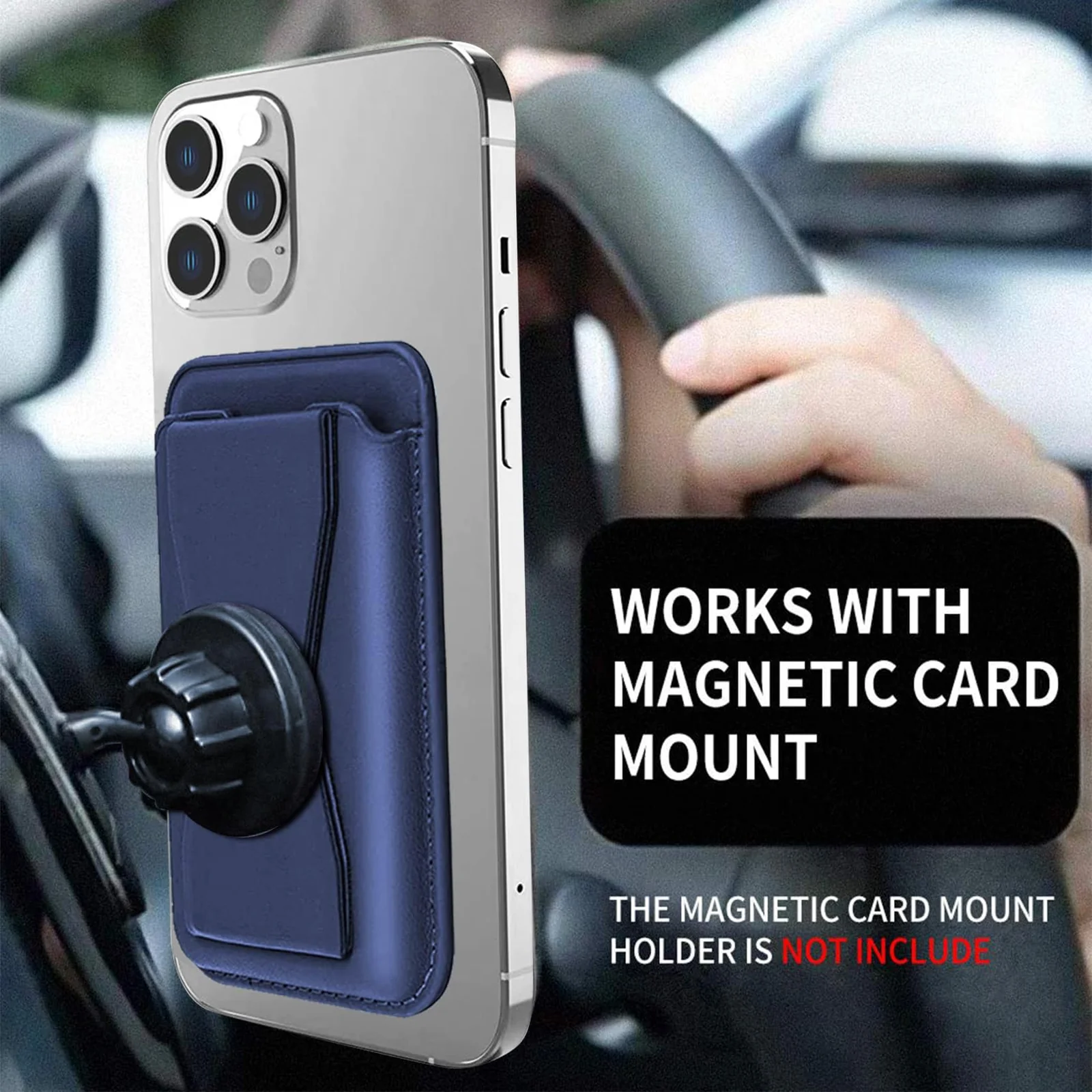 DL3 Mobilak Phone Card Holder for MagSafe Wallet, Vegan Leather Magnetic Mobile Phone Stand, Magnetic Wallet Stand, for iPhone 16 15 14 13 12 Pro Max Plus - Blue