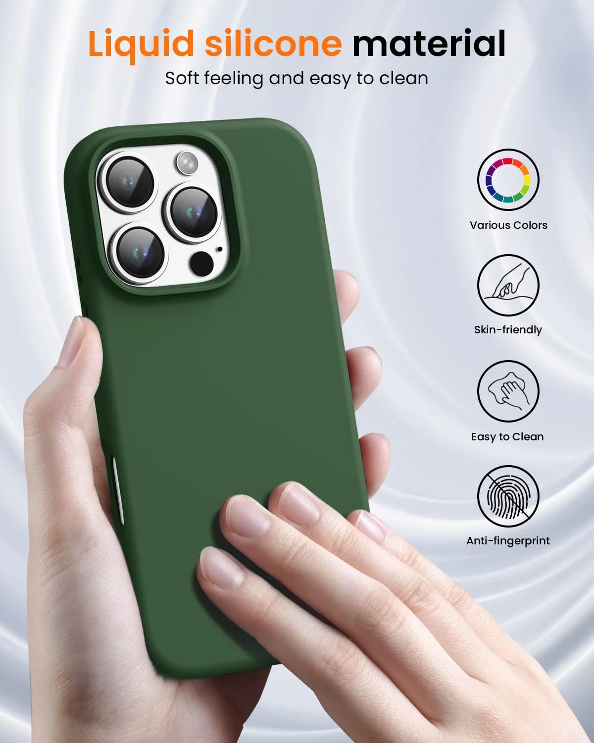 DL3 Mobilak Liquid Silicone Protective Case for iPhone 16 Pro with Microfiber Lining and Shockproof Design - Green 2