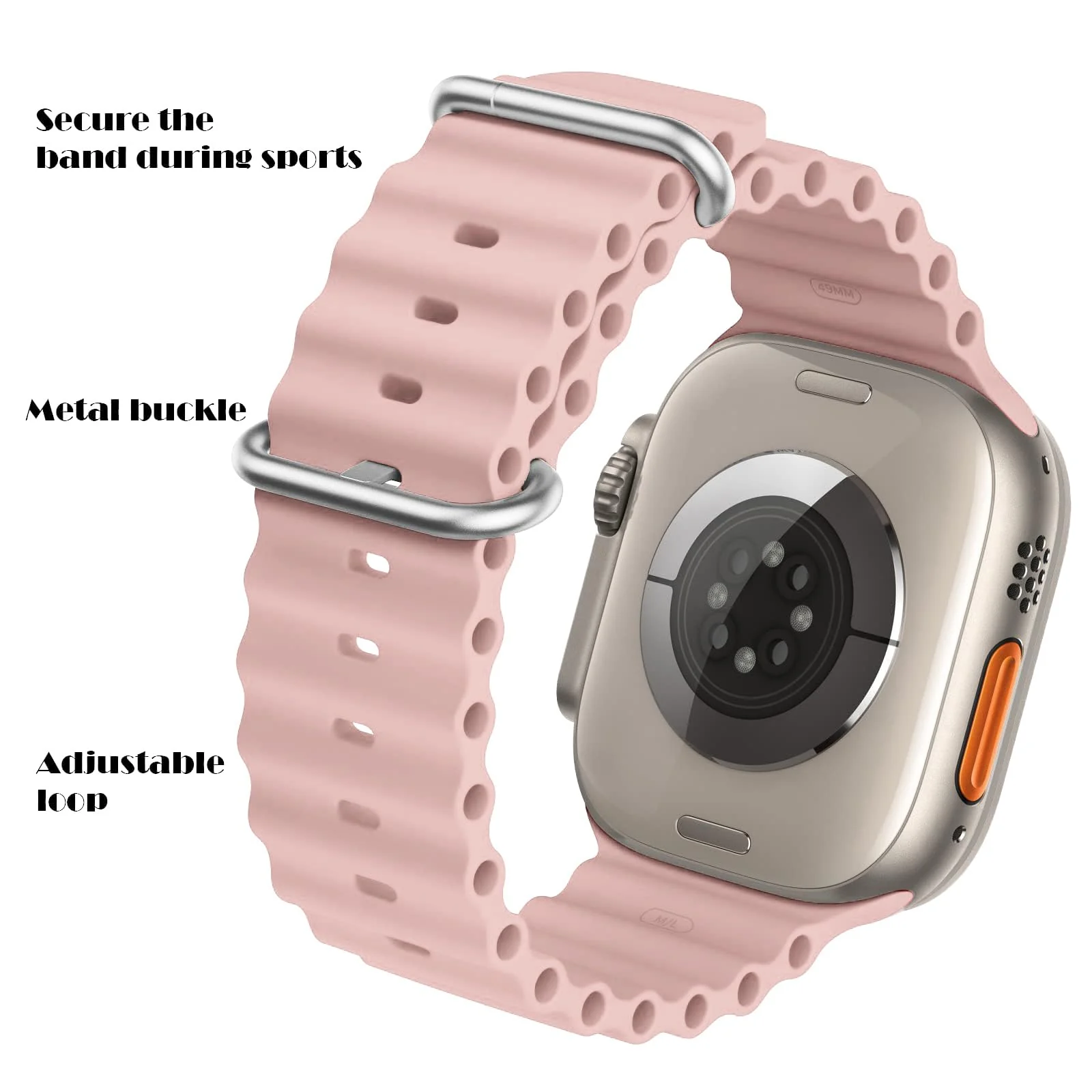 DL3 Mobilak Ocean Band For Apple Watch Ultra 49mm 45mm 44mm 42mm, Waterproof Soft Silicone Sport Wristbands Replacement Strap iWatch Ultra SE 8 7 6 5 4 3 2 1 (Pink, 42MM/44MM/45MM/49MM), unisex-adult - Black