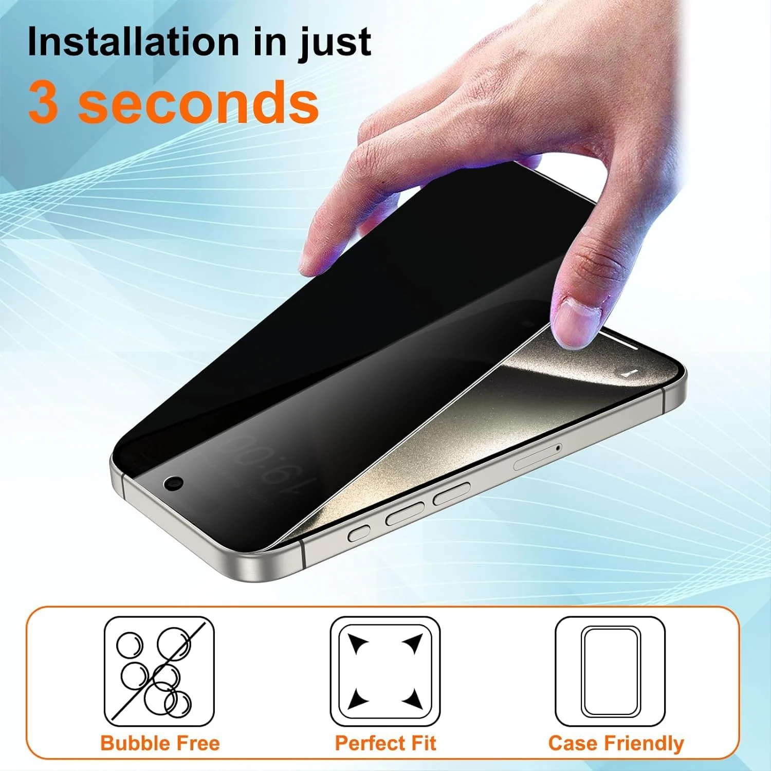 DL3 Mobilak iPhone 15/15 Pro Privacy Screen Protector, Anti-Spy 9H Hardness Tempered Glass Film [Case Friendly] [Bubble Free] - Black