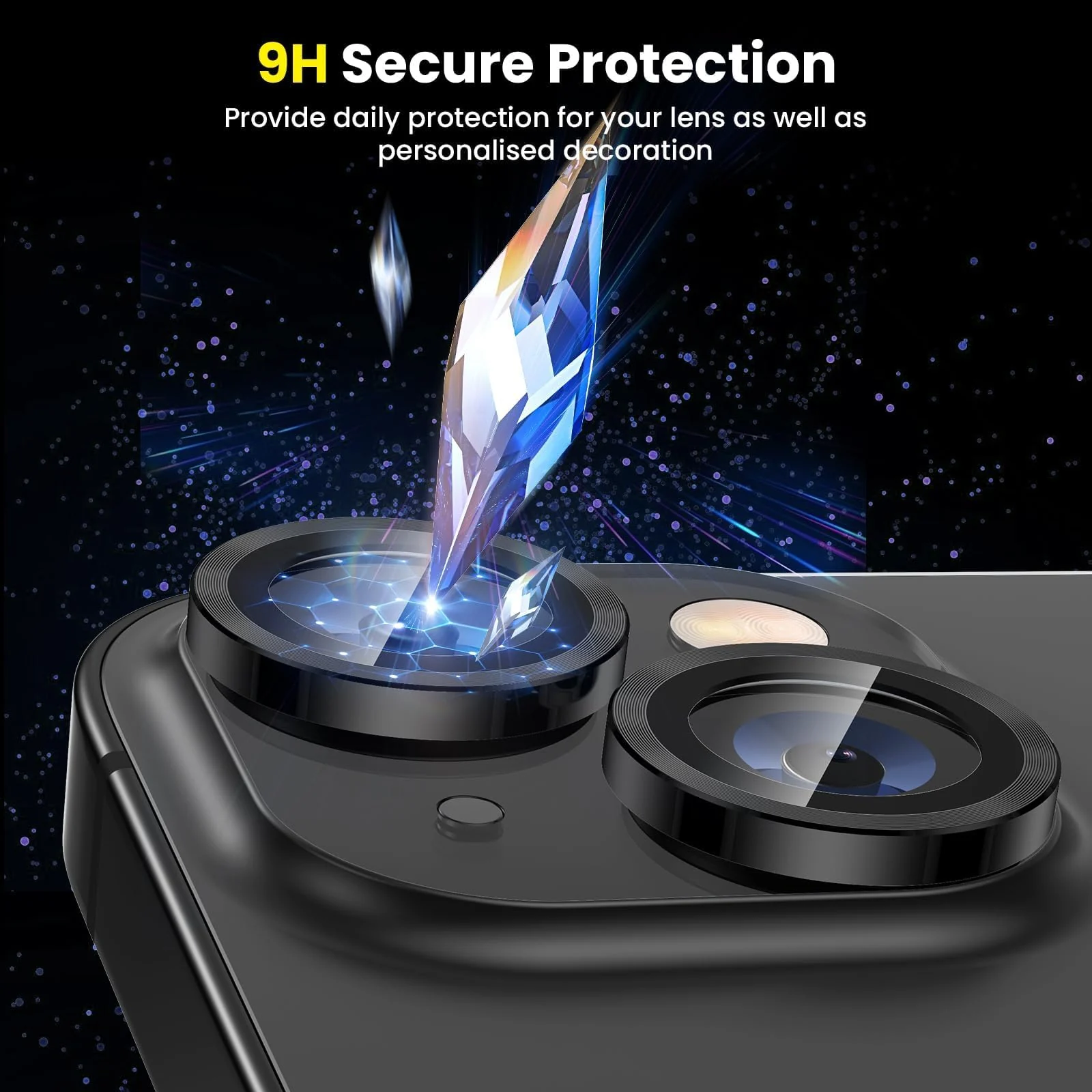 DL3 Mobilak Compatible with iPhone 15/15 Plus & iPhone 14/14 Plus Camera Lens Protector, Anti-Scratch HD Tempered Glass Lens Screen Protection Cover, Metal Individual Lens Ring - Black