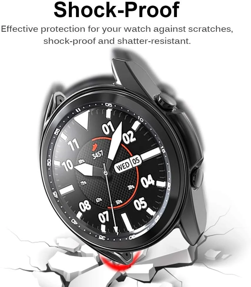 DL3 Mobilak Case Compatible with Samsung Galaxy Watch 3 45mm Case All-Around Screen Protector Watch Soft TPU Shockproof Cover Slim Guard Thin Bumper Shell Protector - Black