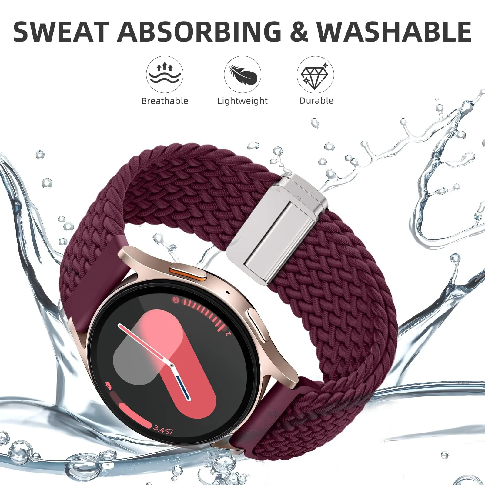 DL3 Mobilak 22mm Magnetic Band for Redmi Watch 5 Active/5 Lite/Samsung Galaxy Watch 3 45mm/Watch 46mm/Gear S3/Huawei watch GT6 GT5 46MM/GT2E/GT6 Pro/GT 5 Pro/Amazfit GTR 4/3, Stretchy Braided Nylon Sport Strap - Wine Red