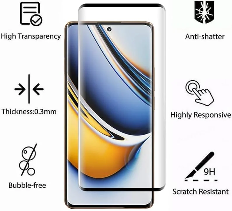 DL3 Mobilak 5D Full Glass Screen Protector For realme 11 Pro/realme 11 Pro Plus Frame Protector - Black