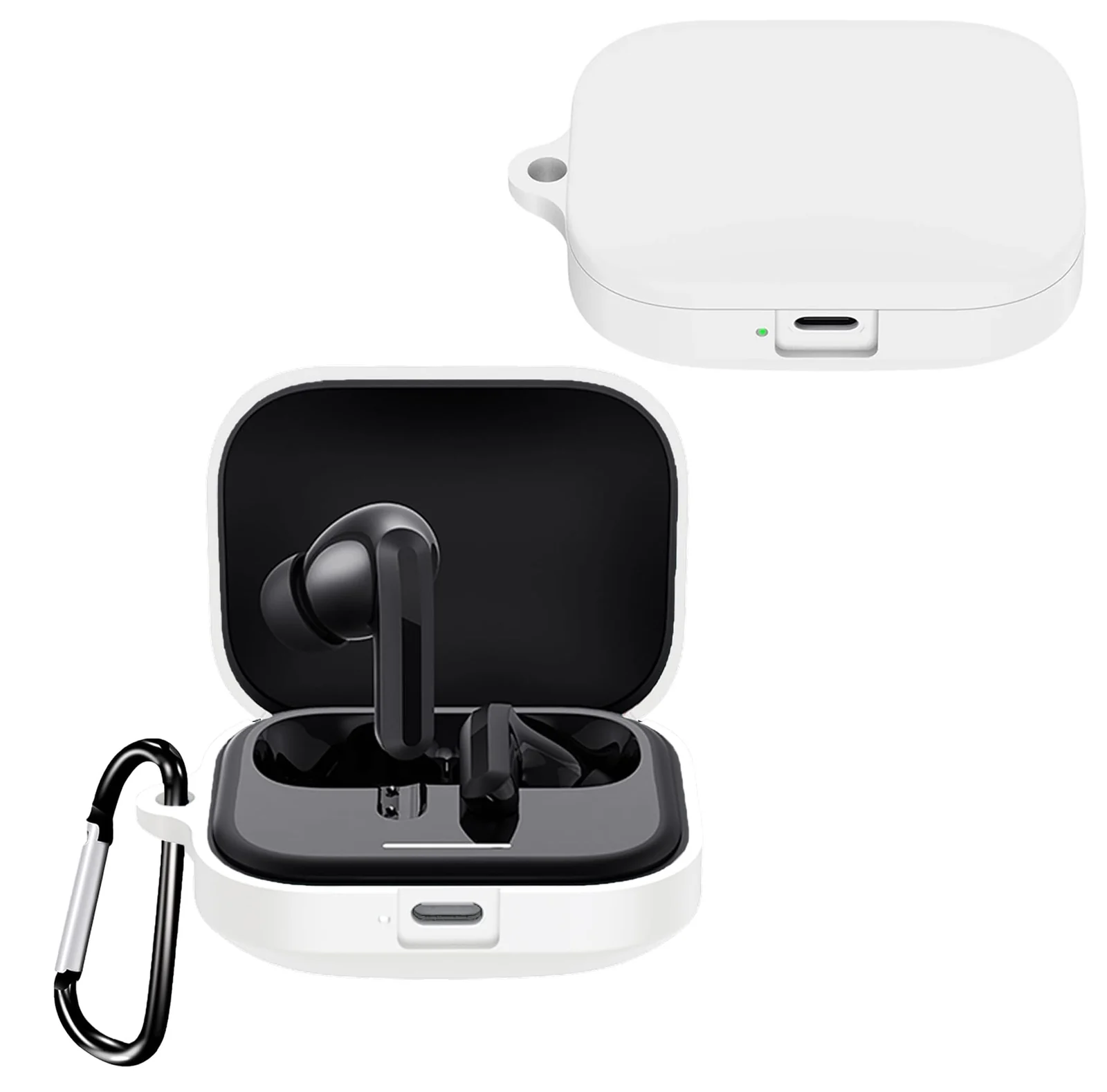 DL3 Mobilak Compatible with Xiaomi Redmi Buds 5 Case Cover, Soft Silicone Shockproof Protective Skin Case for Xiaomi Redmi Buds 5 Wireless Earbuds with Carabiner - White
