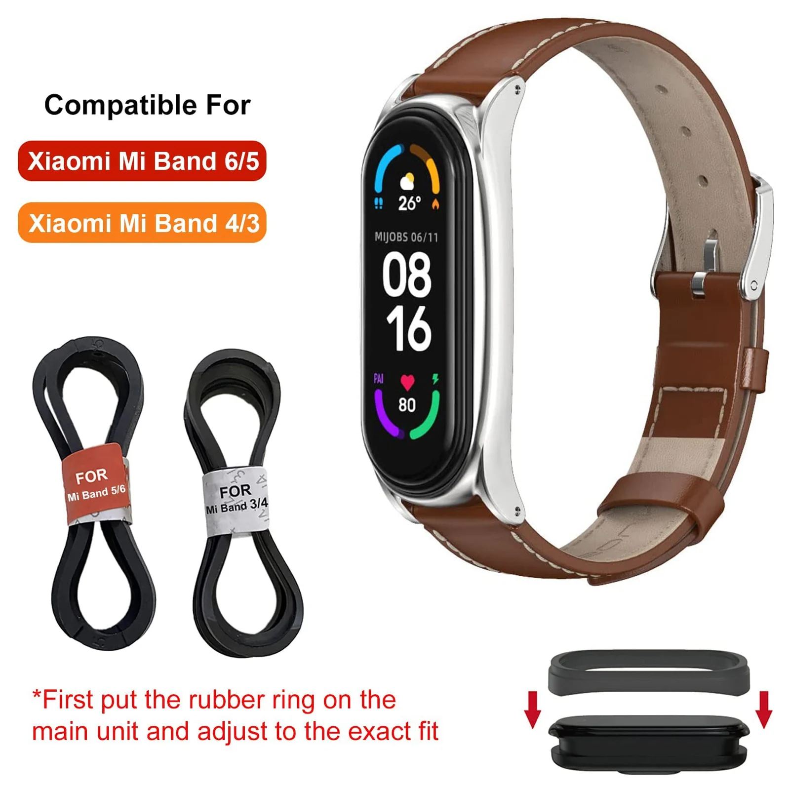 DL3 MOBILAK Strap for Mi Band 6, Mi band 5, Mi Band 4, Mi Band 3 Genuine Leather Replacement Strap Watch Wrist Band Smart Bracelet Accessories for Xiaomi Mi 6 5 4 3 Fit Band - Brown