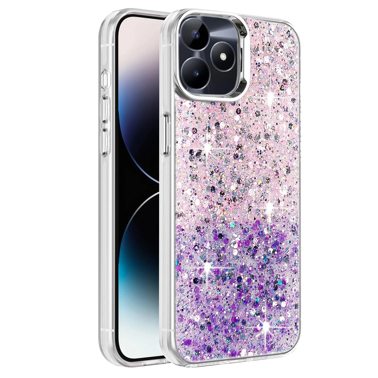 DL3 Mobilak Glitter Rhinestone Protective Case for realme C53 / realme C51 / realme Note 50 with Shockproof Design - Pink Purple
